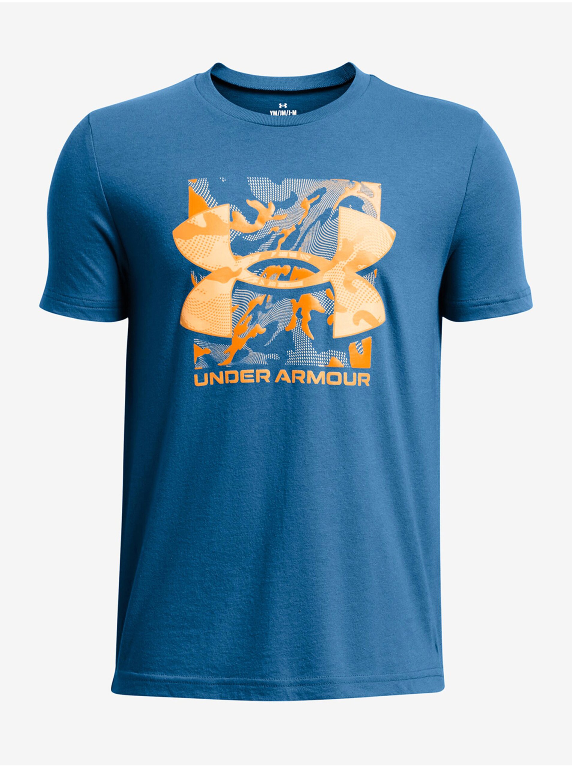 Lacno Petrolejové chlapčenské tričko Under Armour UA B Box Logo Camo SS Mfo