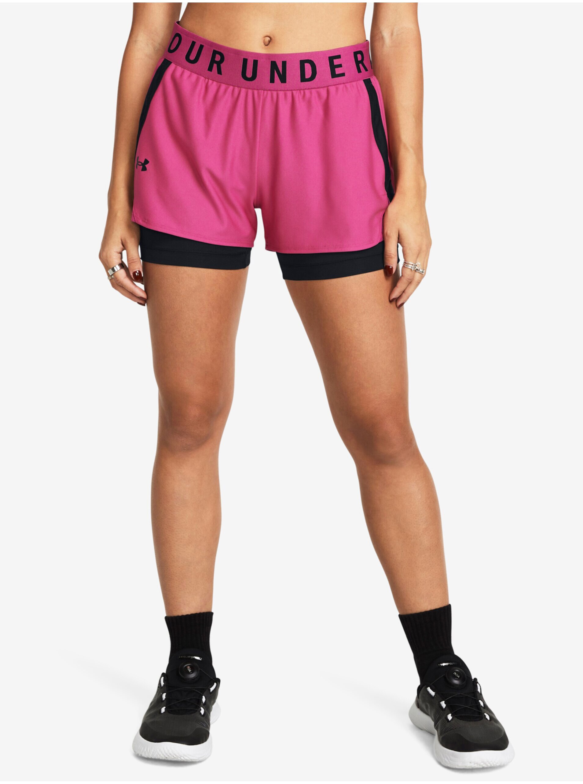 E-shop Černo-růžové dámské sportovní kraťasy Under Armour Play Up 2-in-1 Shorts
