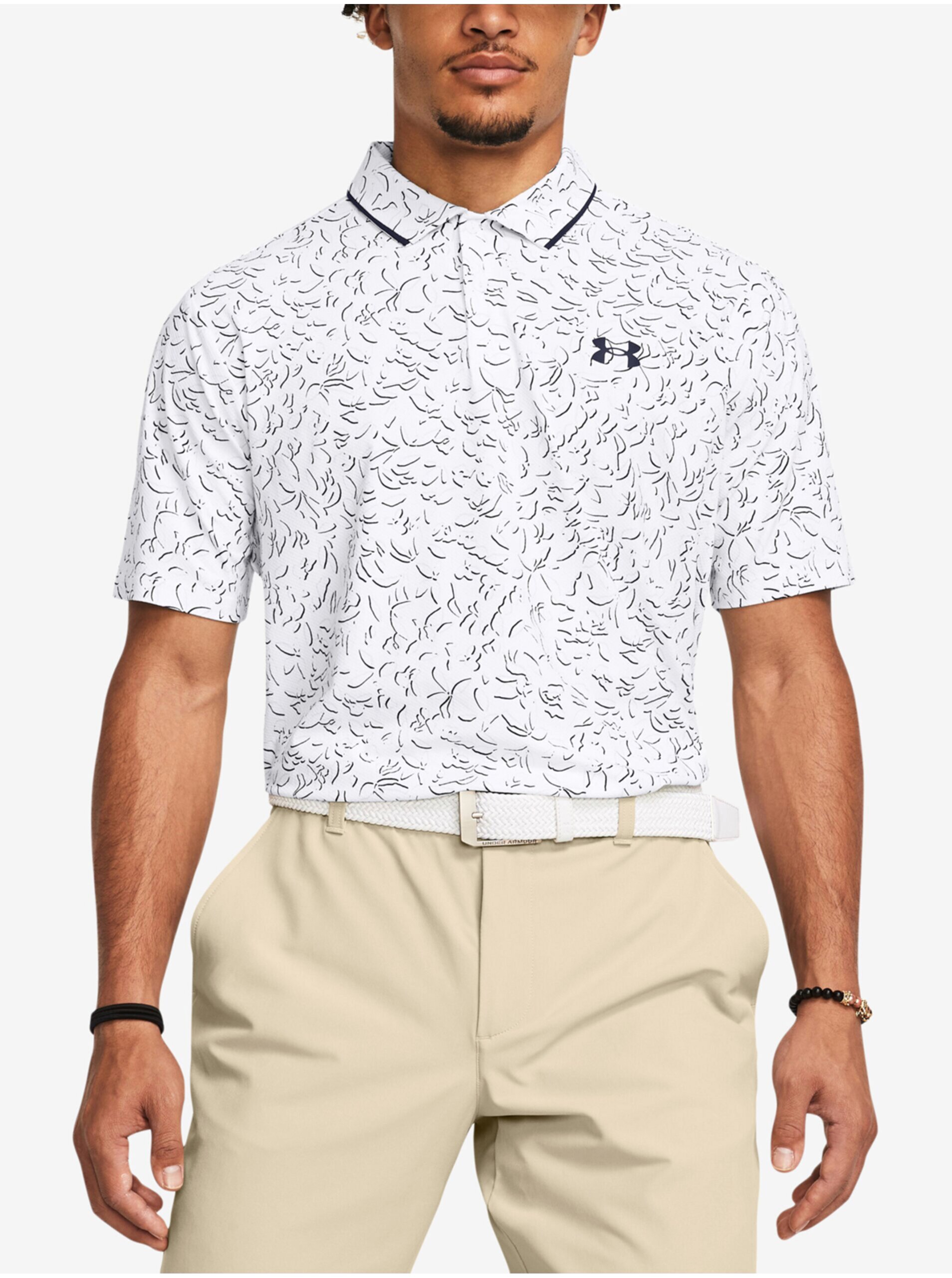 Bílé pánské vzorované sportovní polo tričko Under Armour UA Iso-Chill Verge Polo