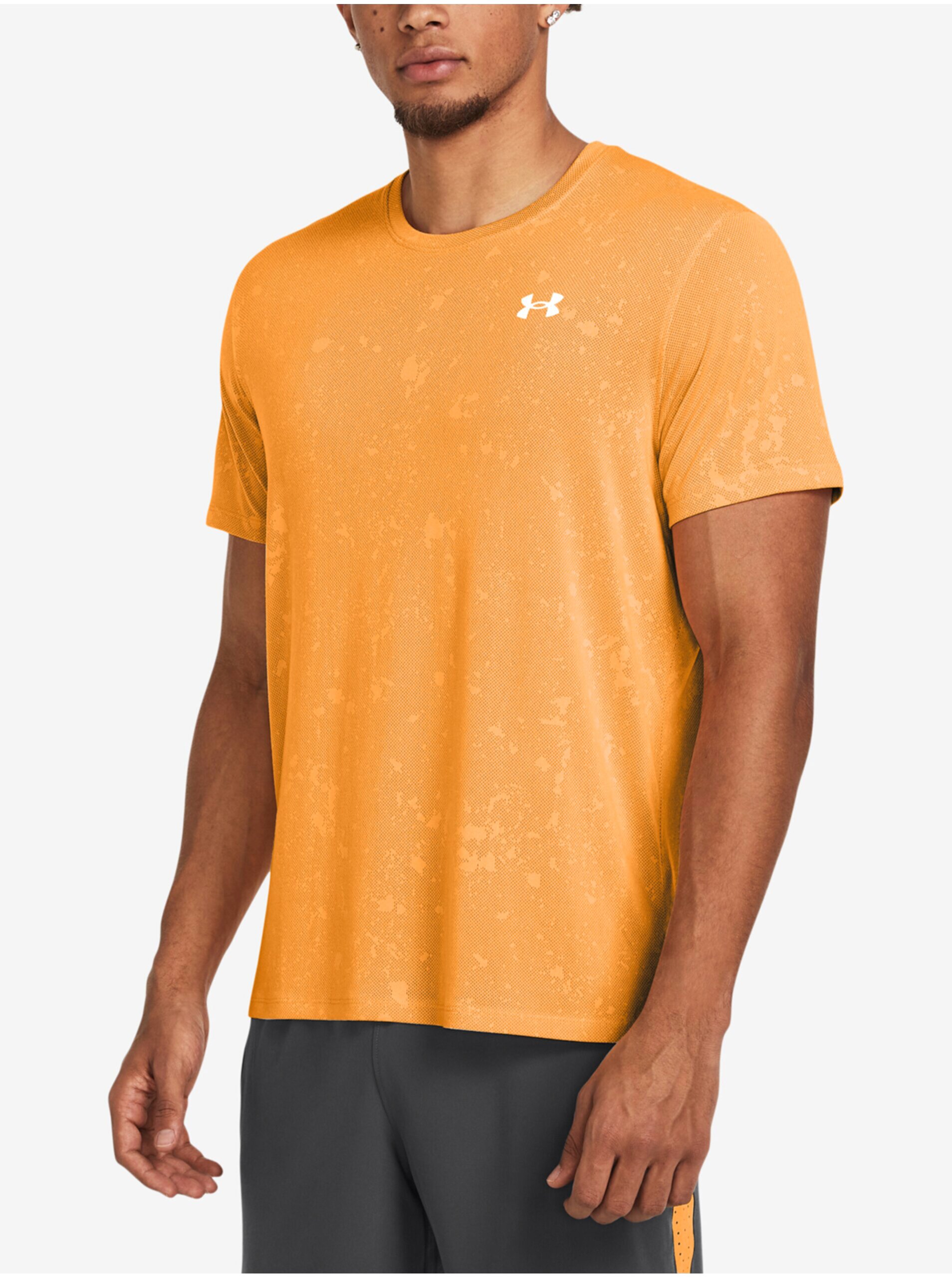 Levně Oranžové pánské sportovní tričko Under Armour UA Launch Splatter SS