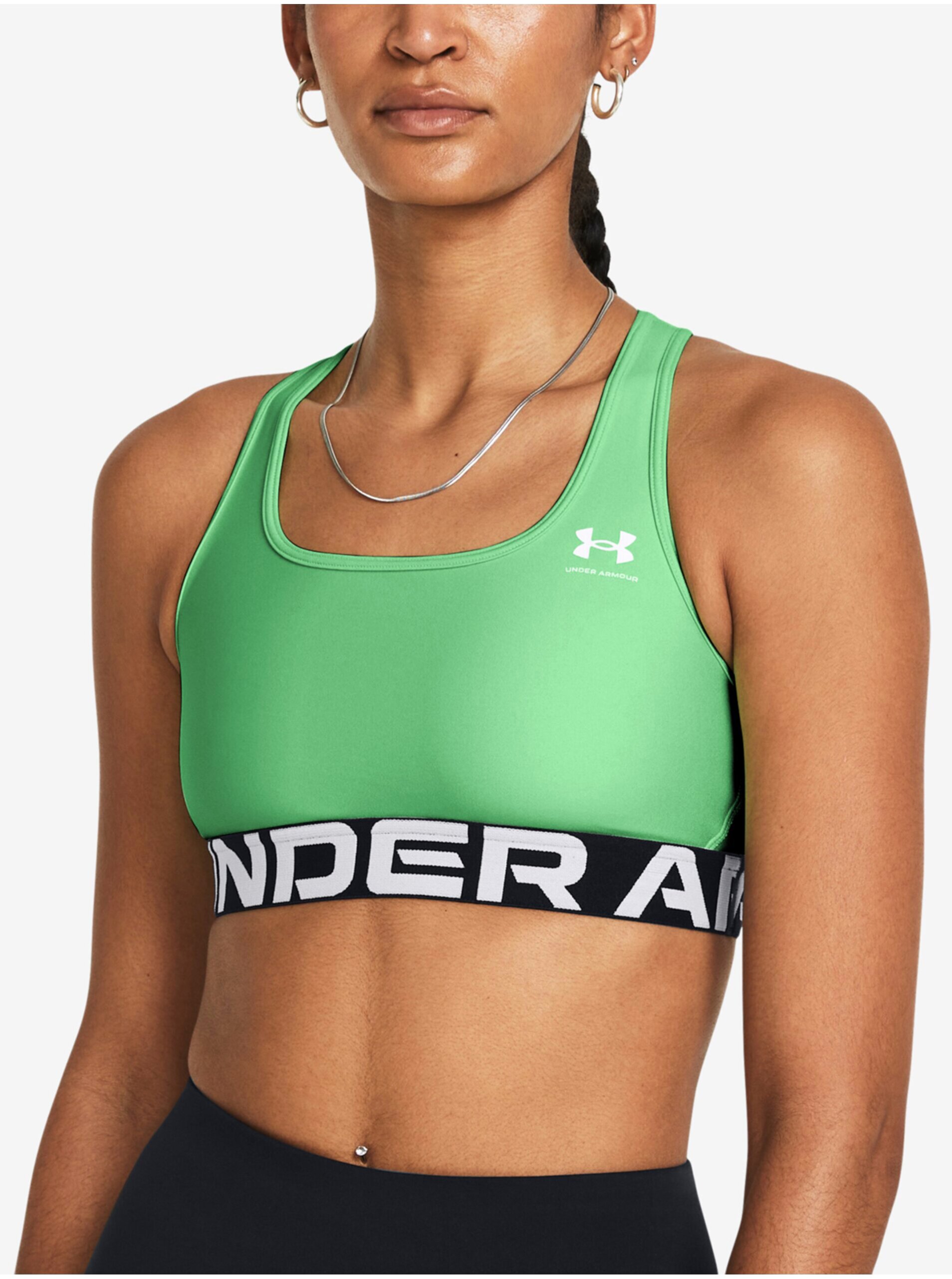 Levně Světle zelená dámská sportovní podprsenka Under Armour UA HG Authentics Mid Branded