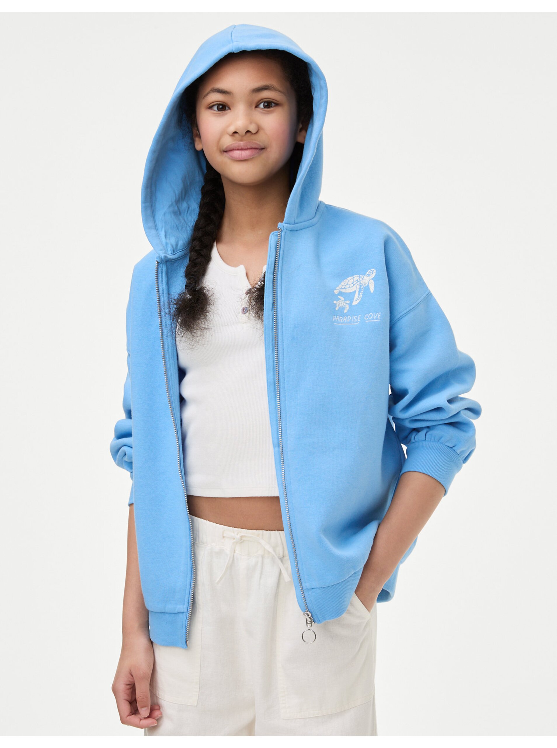 Světle modrá holčičí mikina na zip s kapucí Marks & Spencer