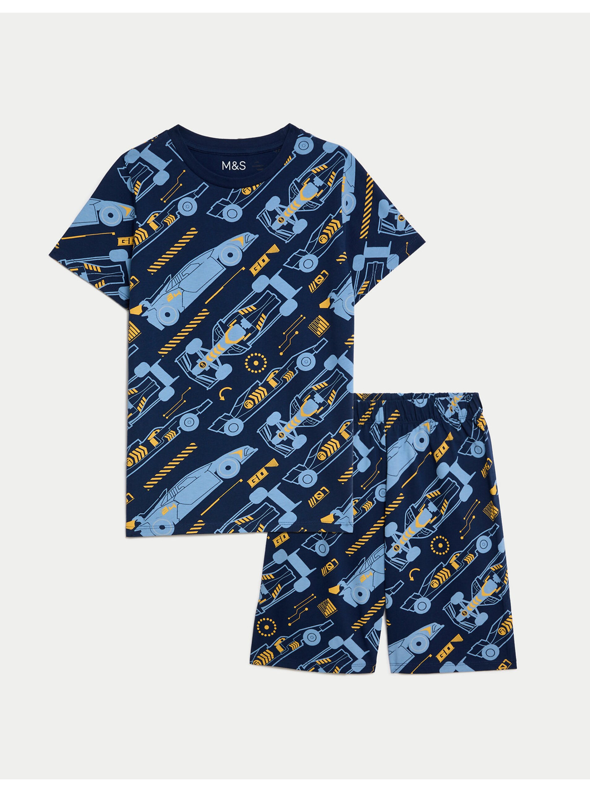 Levně Tmavě modré klučičí pyžamo s motivem závodního auta Marks & Spencer