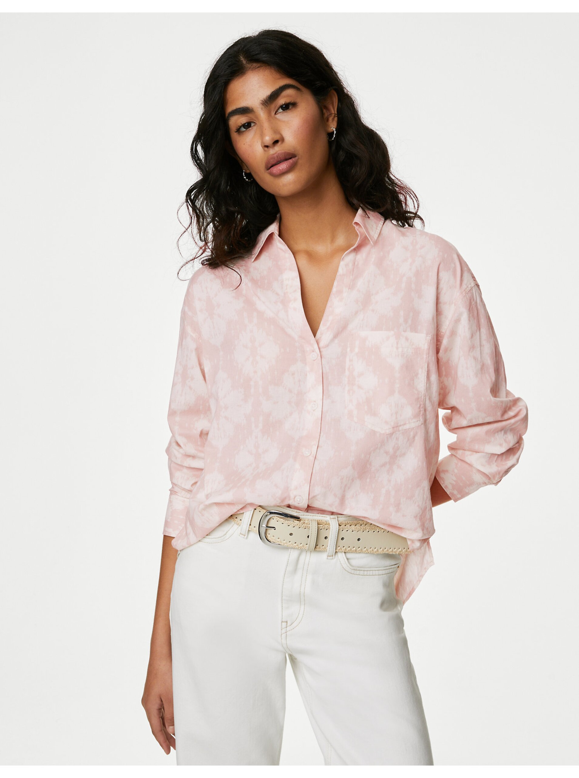Levně Světle růžová dámská vzorovaná košile Marks & Spencer
