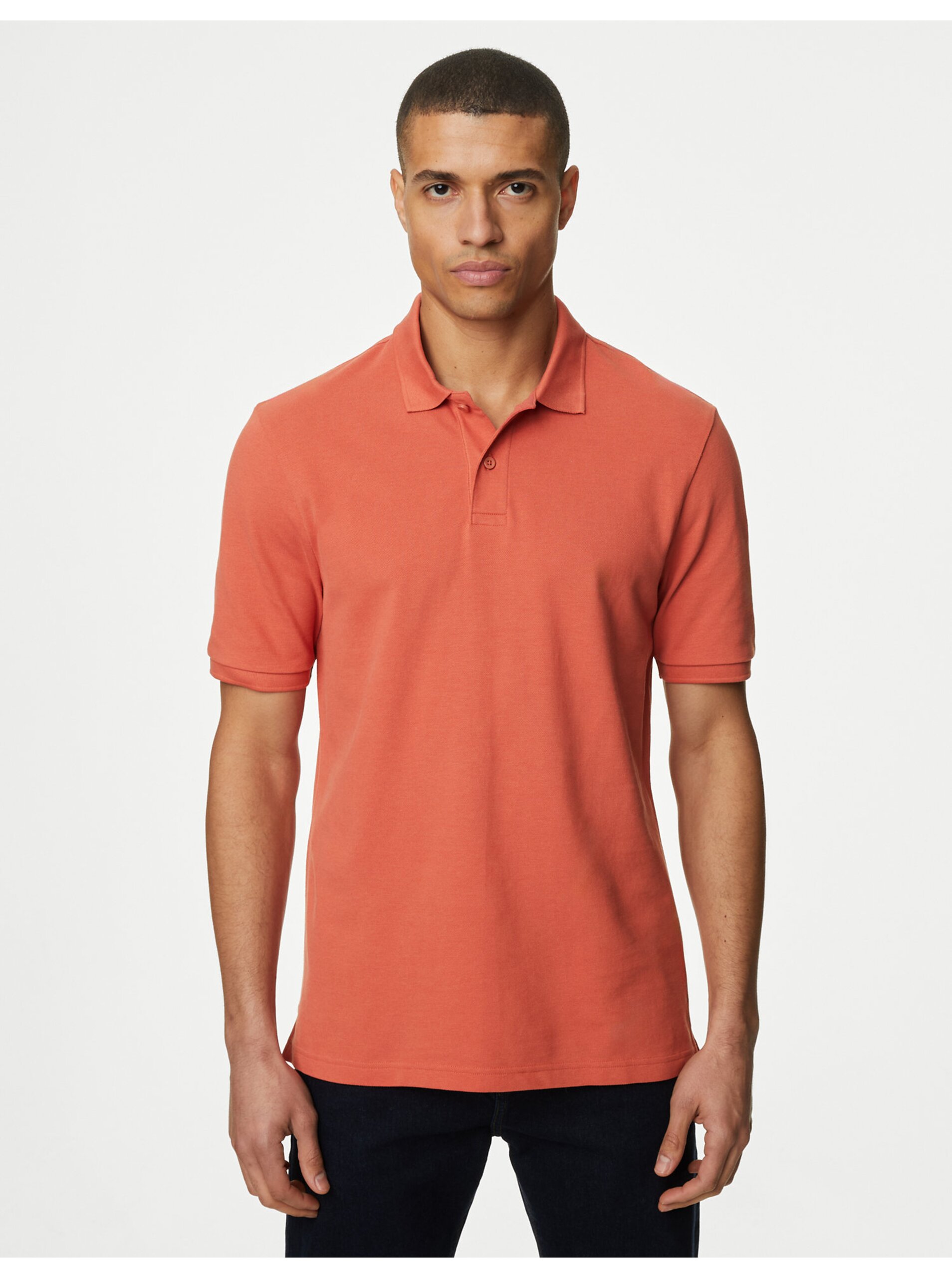 Lacno Oranžové pánske polo tričko z čistej bavlny Marks & Spencer