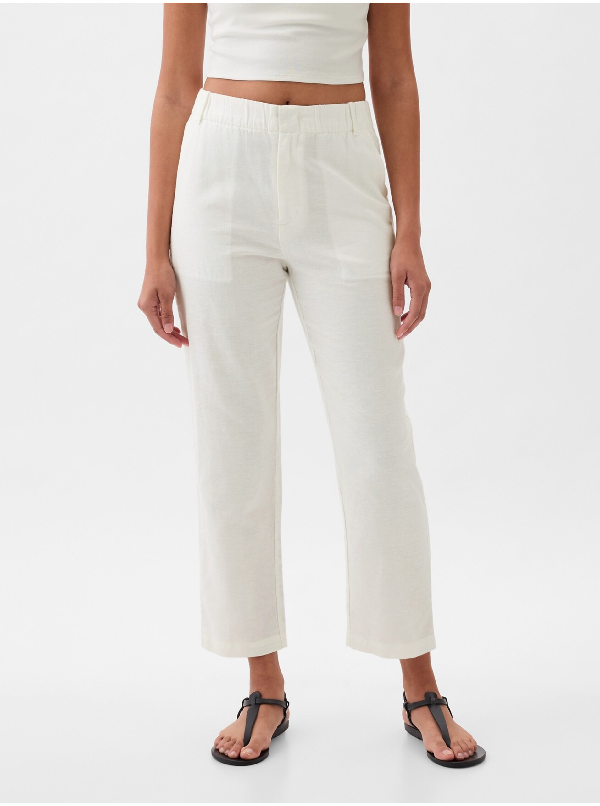 E-shop Biele dámske ľanové nohavice GAP