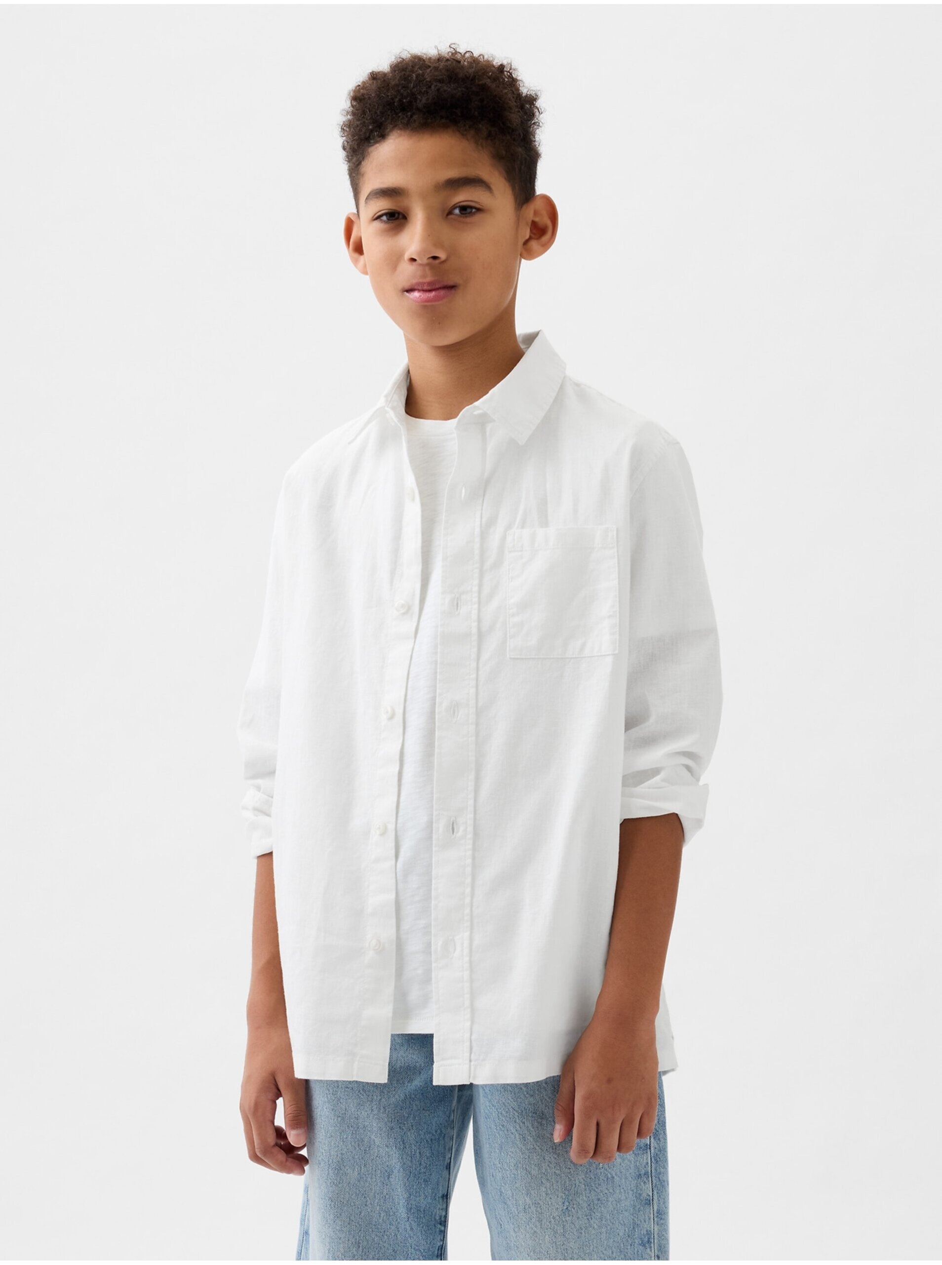 E-shop Krémová chlapčenská ľanová košeľa GAP