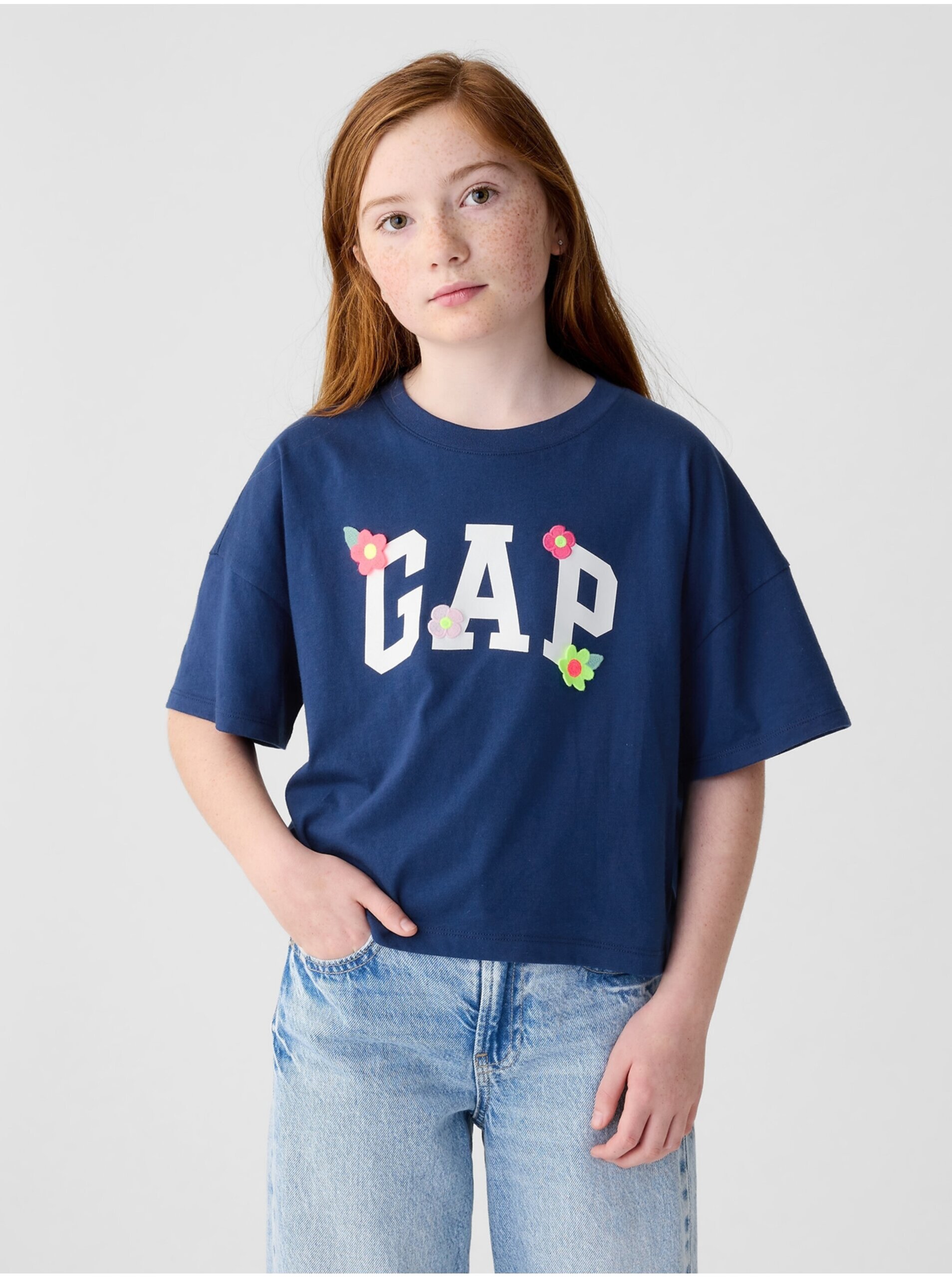 Lacno Tmavomodré dievčenské tričko GAP