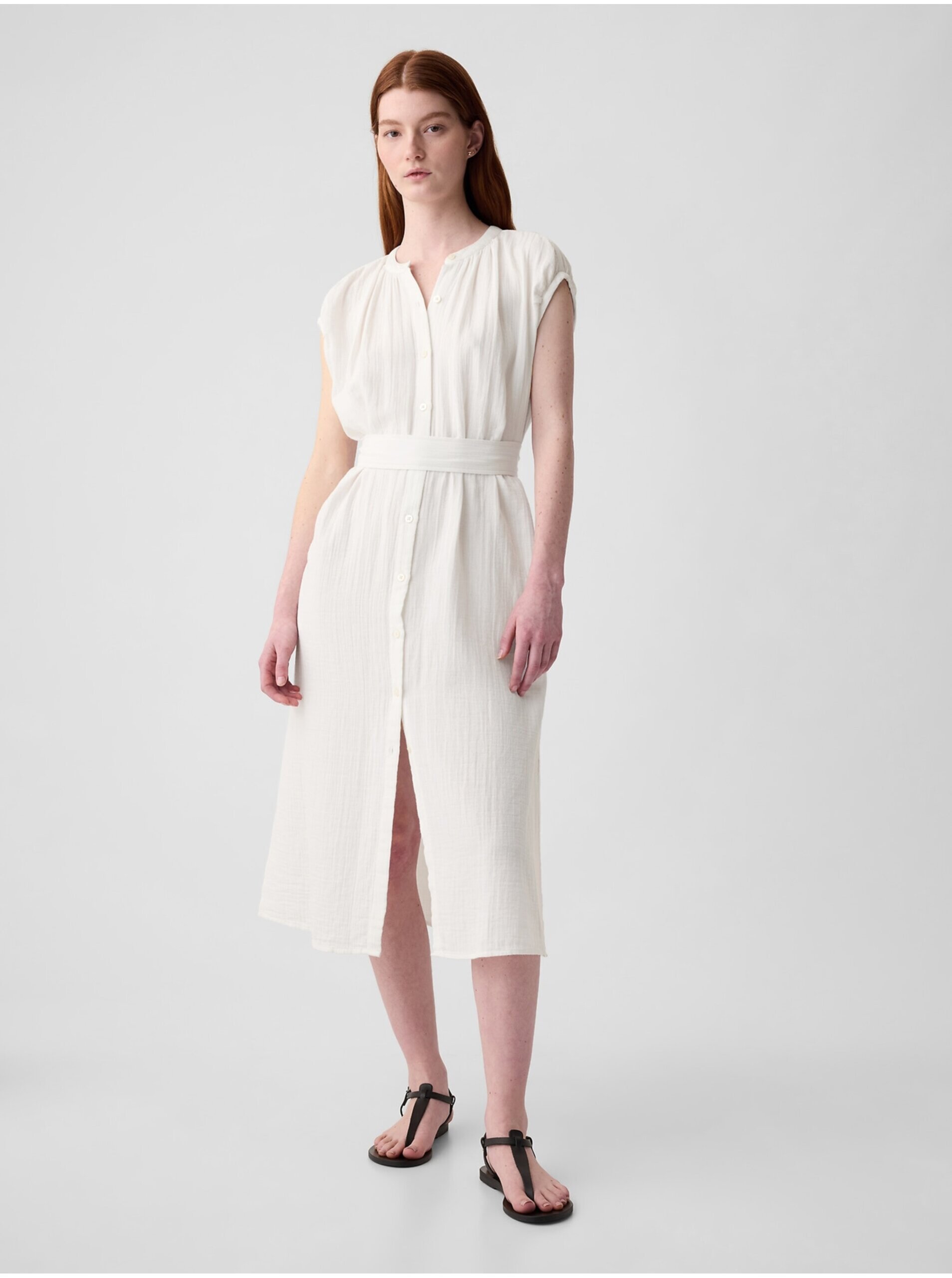 E-shop Krémové dámské mušelínové midi šaty GAP