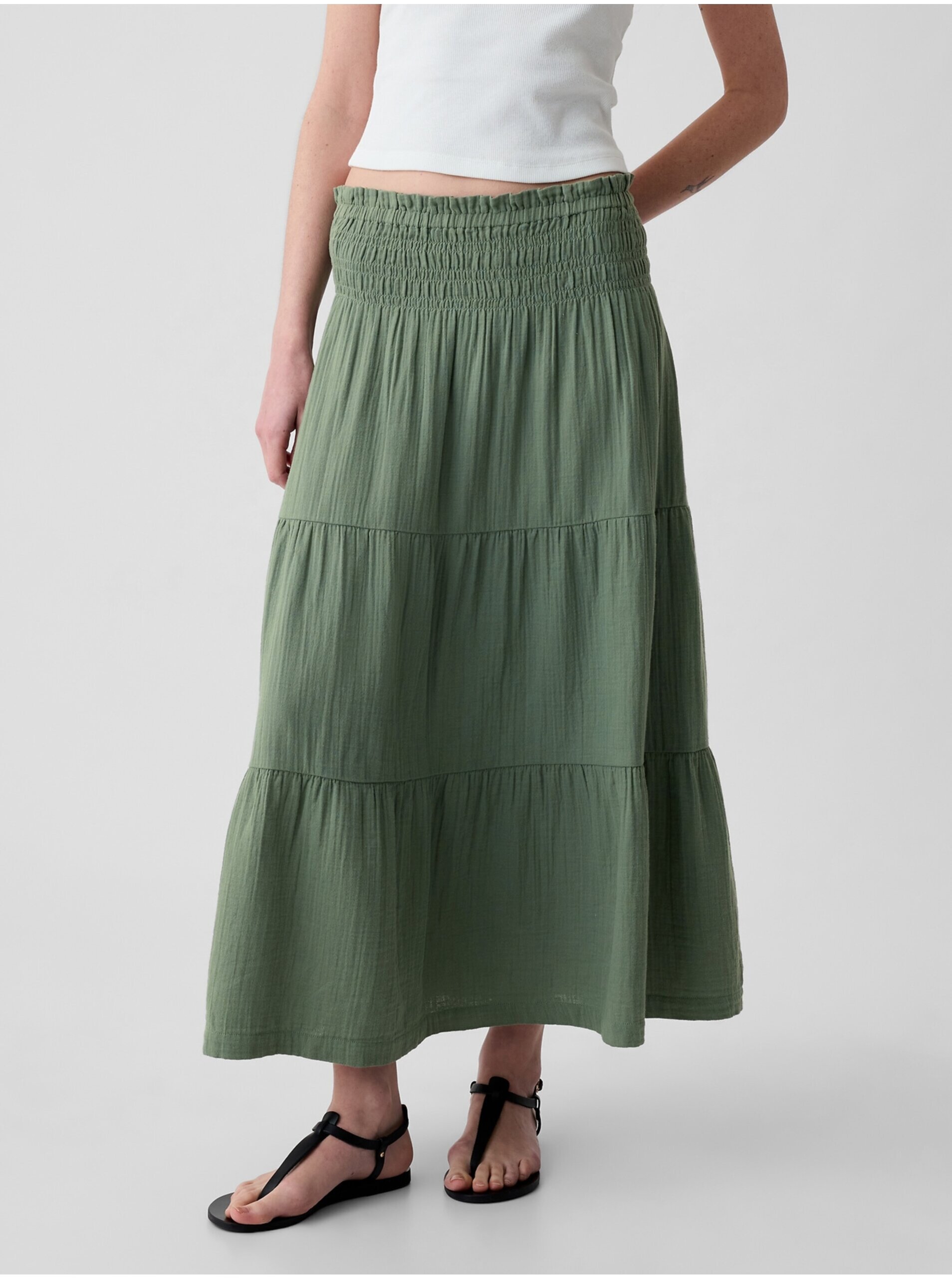 Levně Zelená dámská maxi sukně GAP