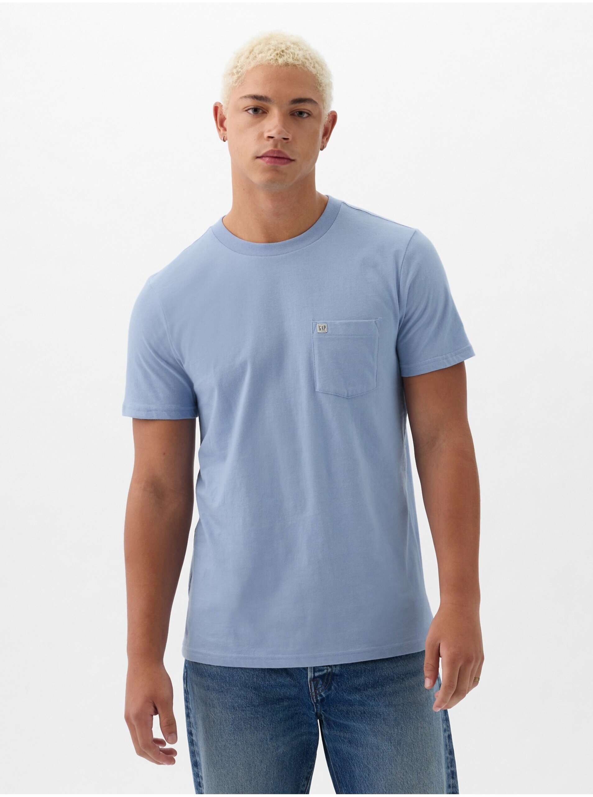 Lacno Modré pánske tričko s vreckom GAP