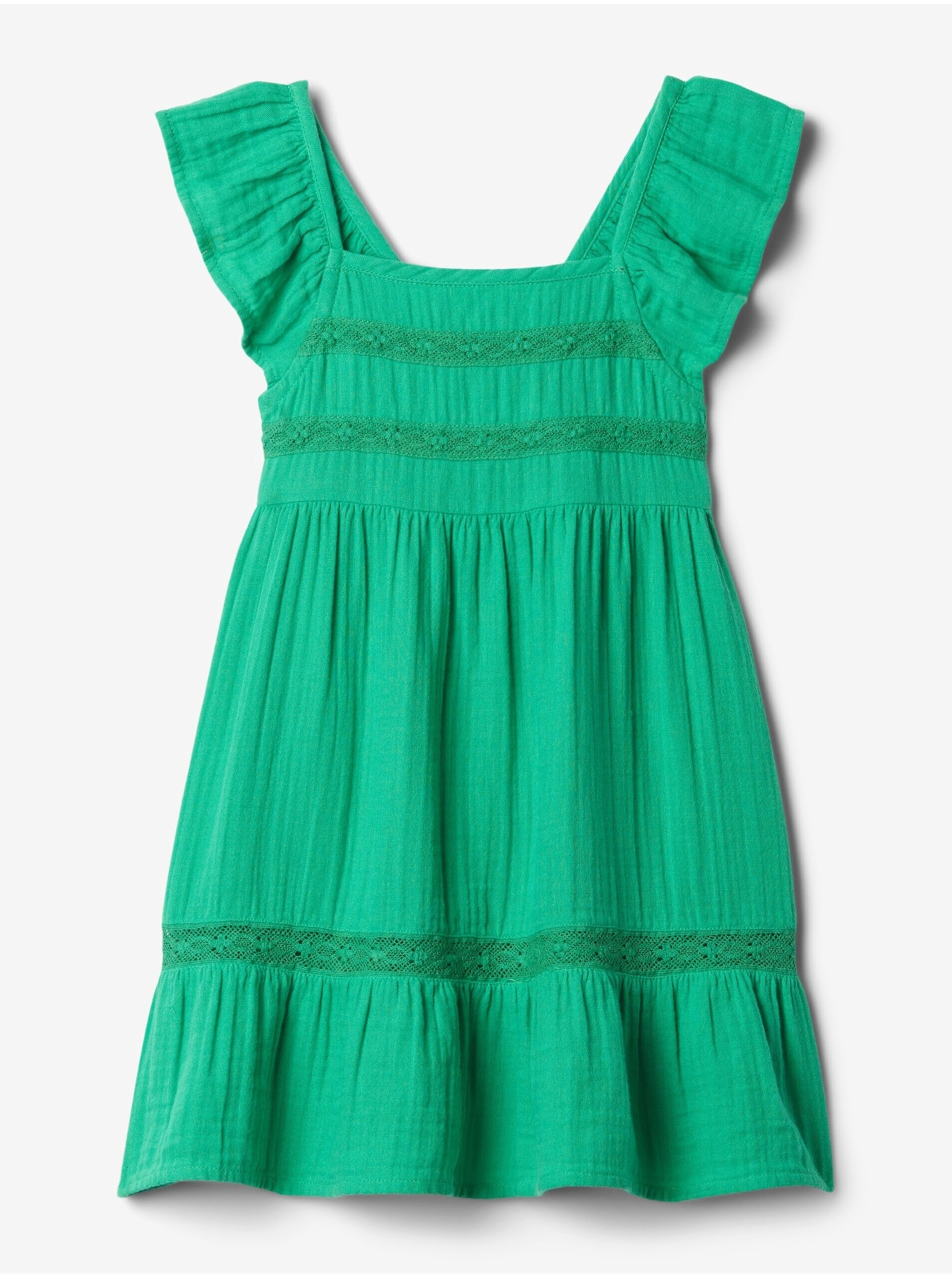 Levně Zelené holčičí mušelínové šaty GAP