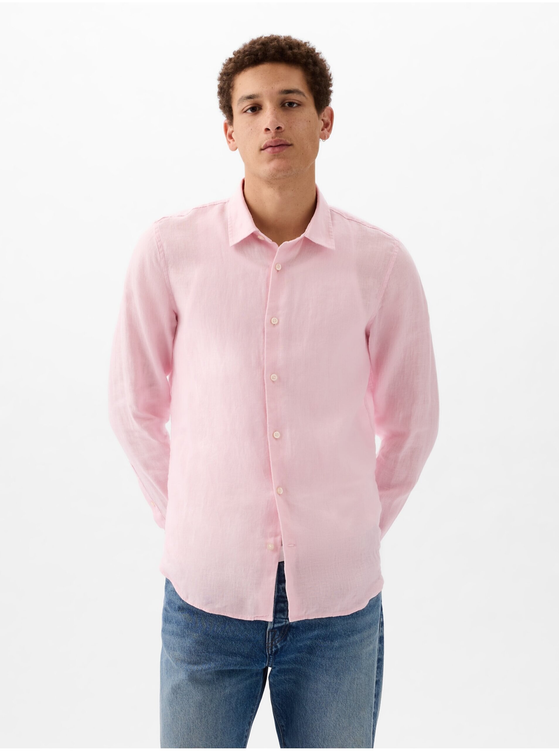 E-shop Světle růžová pánská lněná košile GAP
