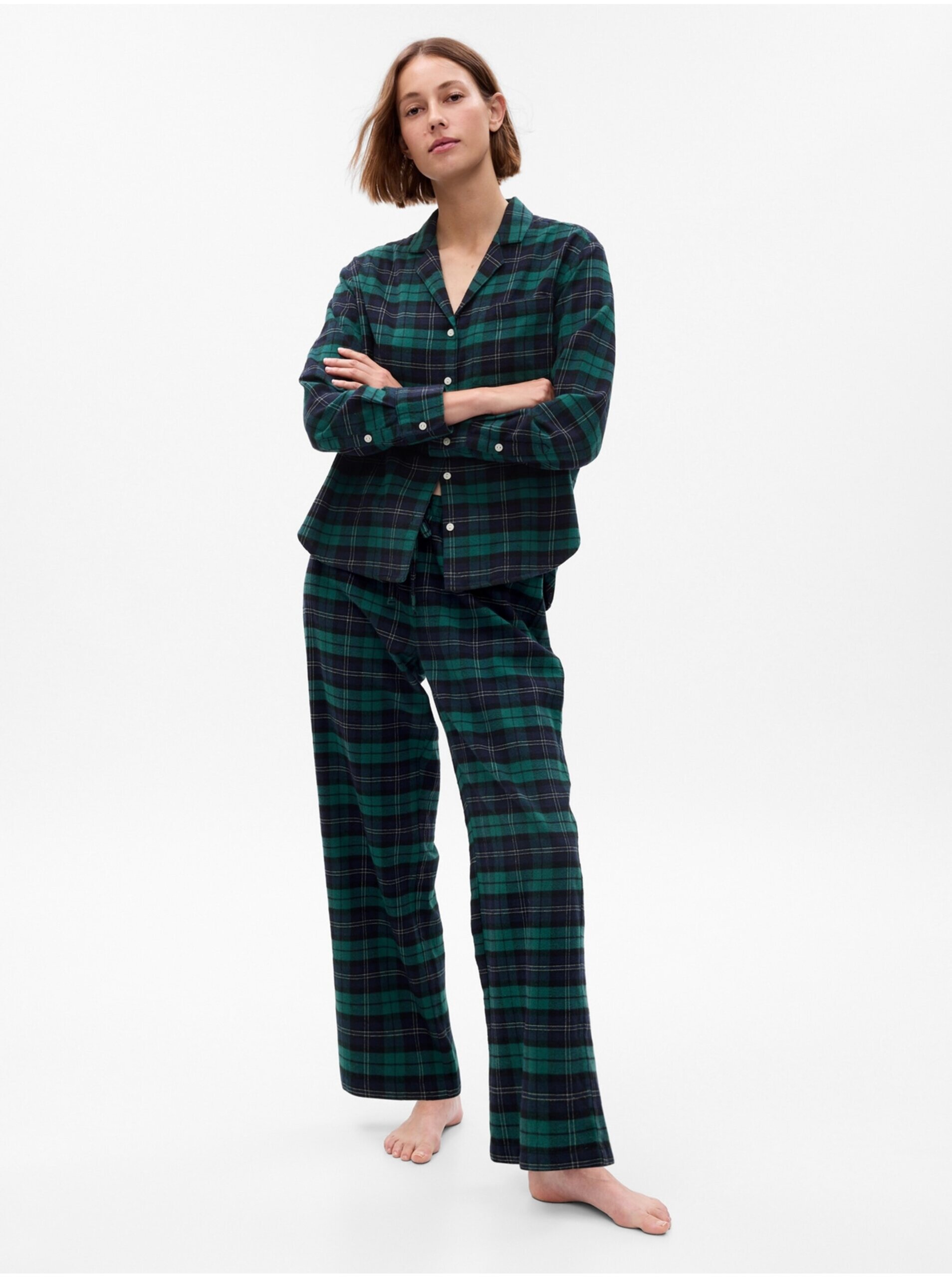 Levně Modro-zelené dámské flanelové pyžamo GAP