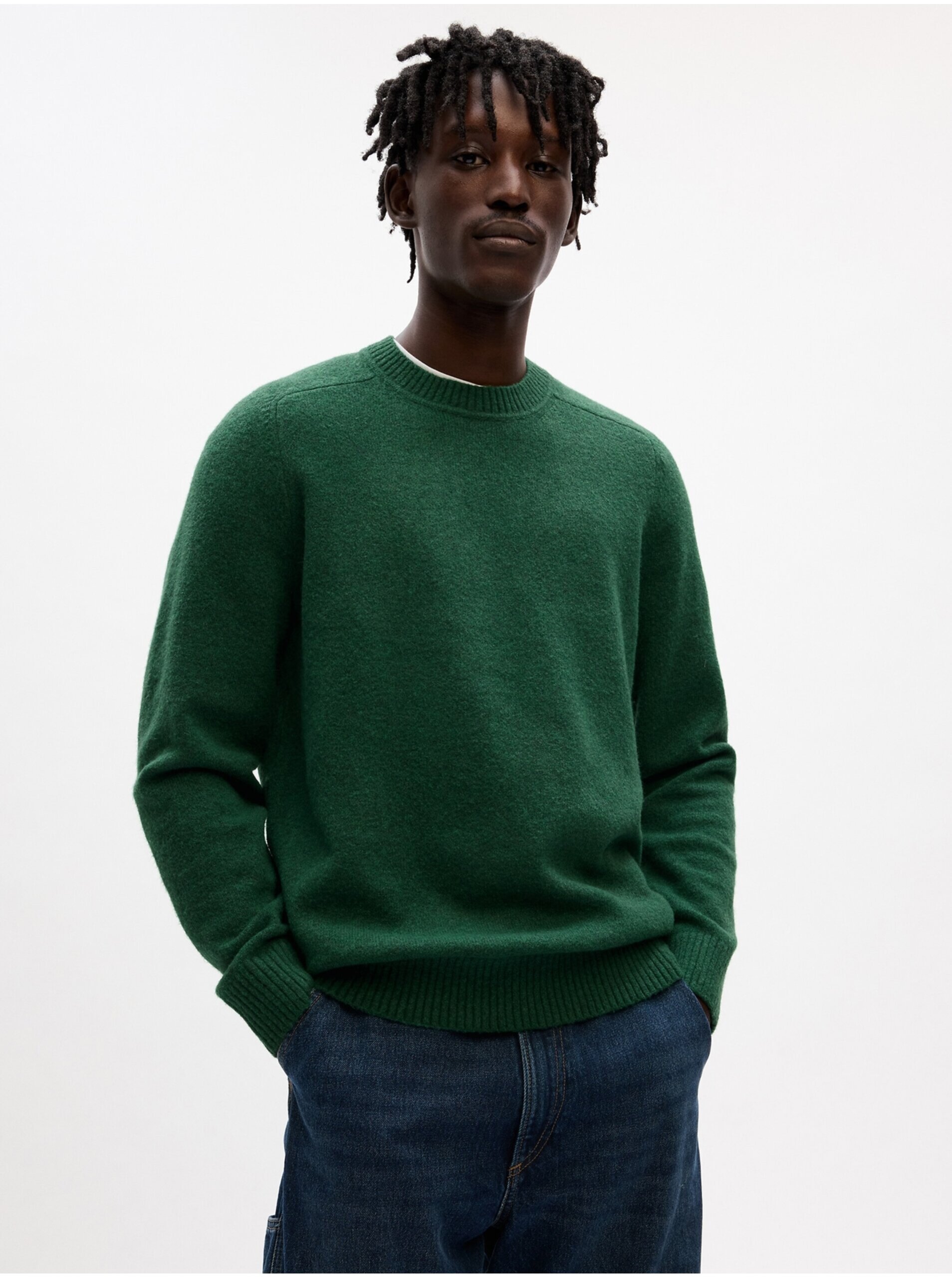 Lacno Zelený pánsky sveter s prímesou vlny GAP