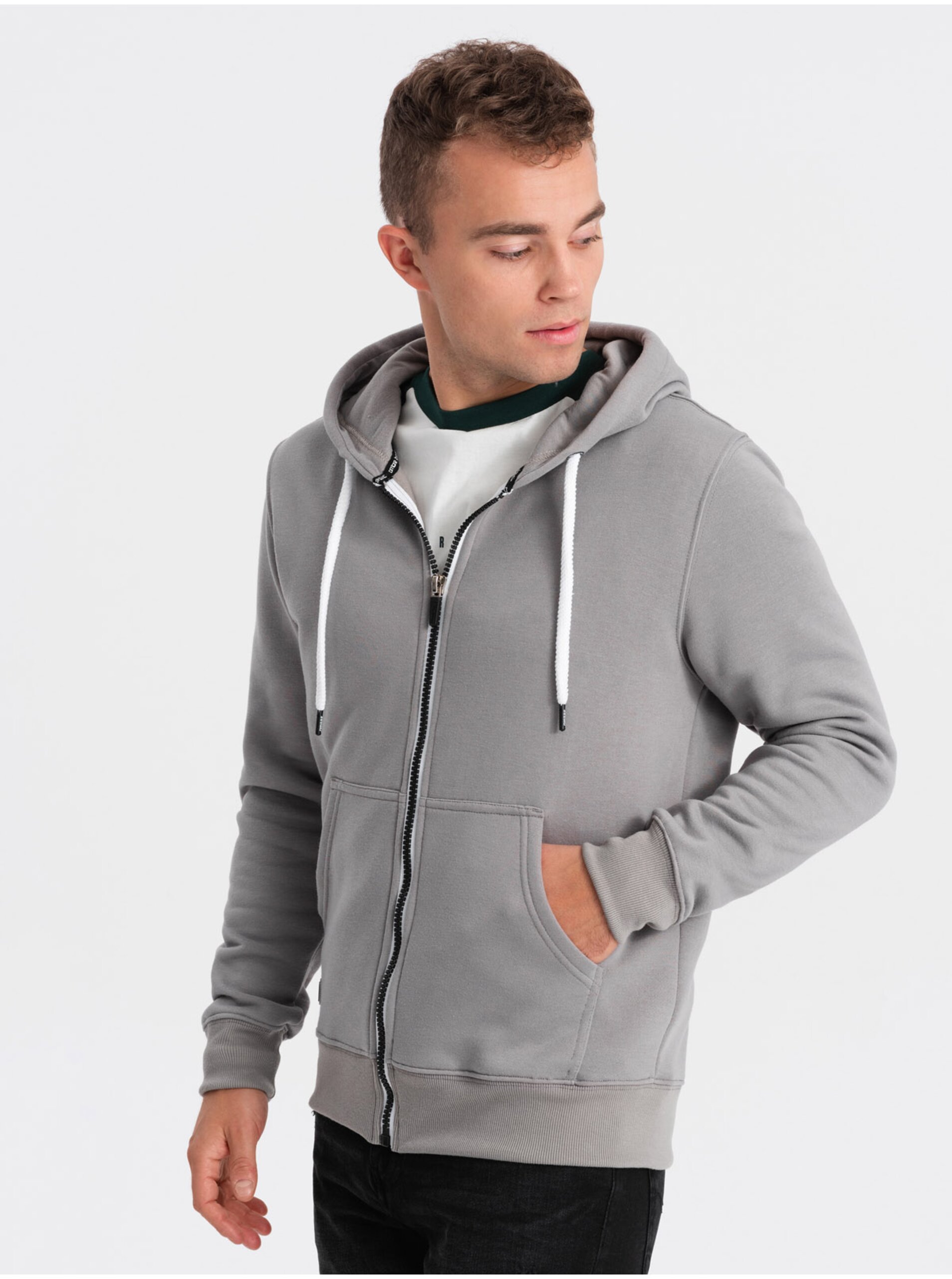 E-shop Sivá pánska mikina na zips s kapucňou Ombre Clothing