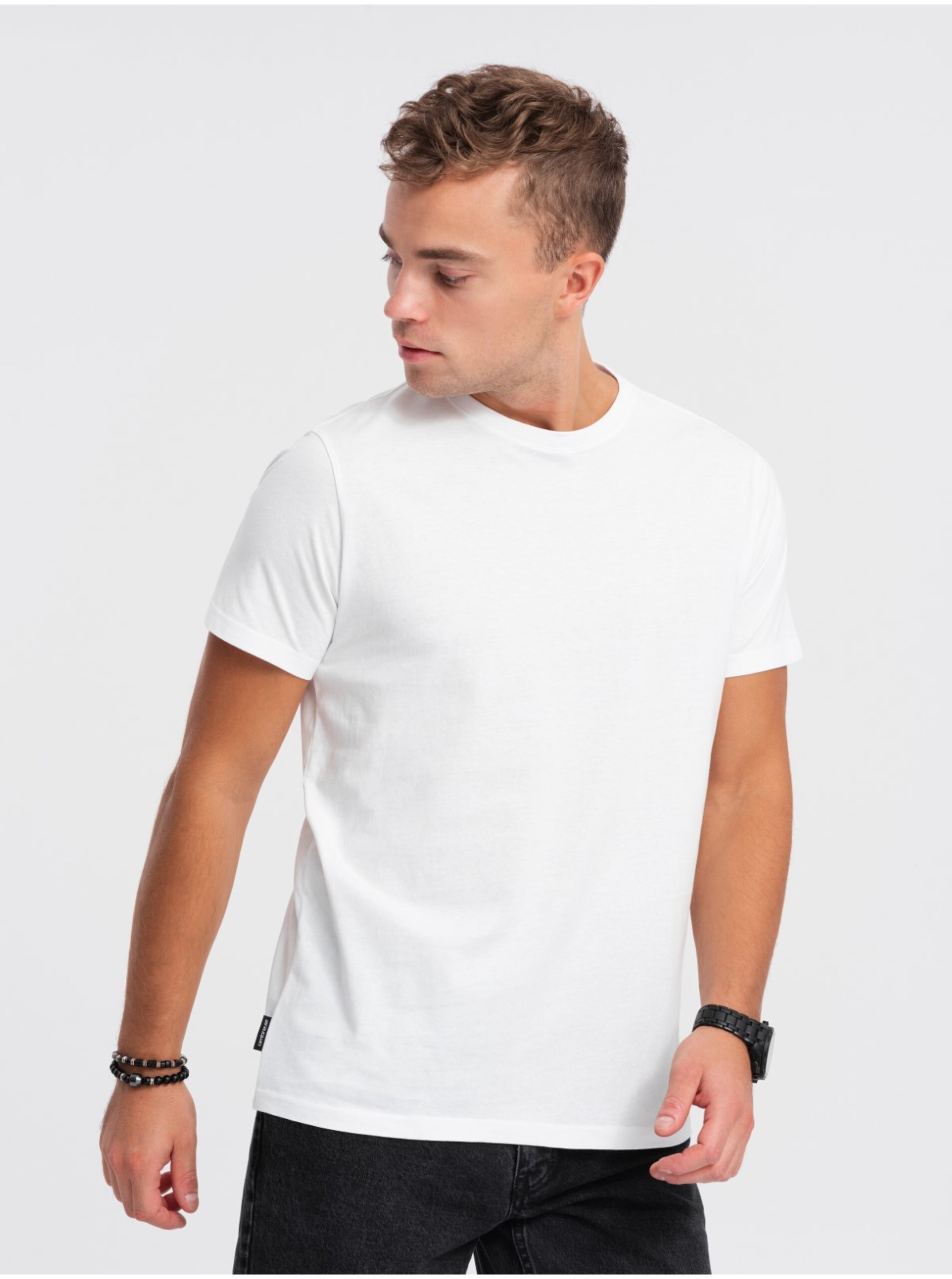 Lacno Biele pánske basic tričko Ombre Clothing
