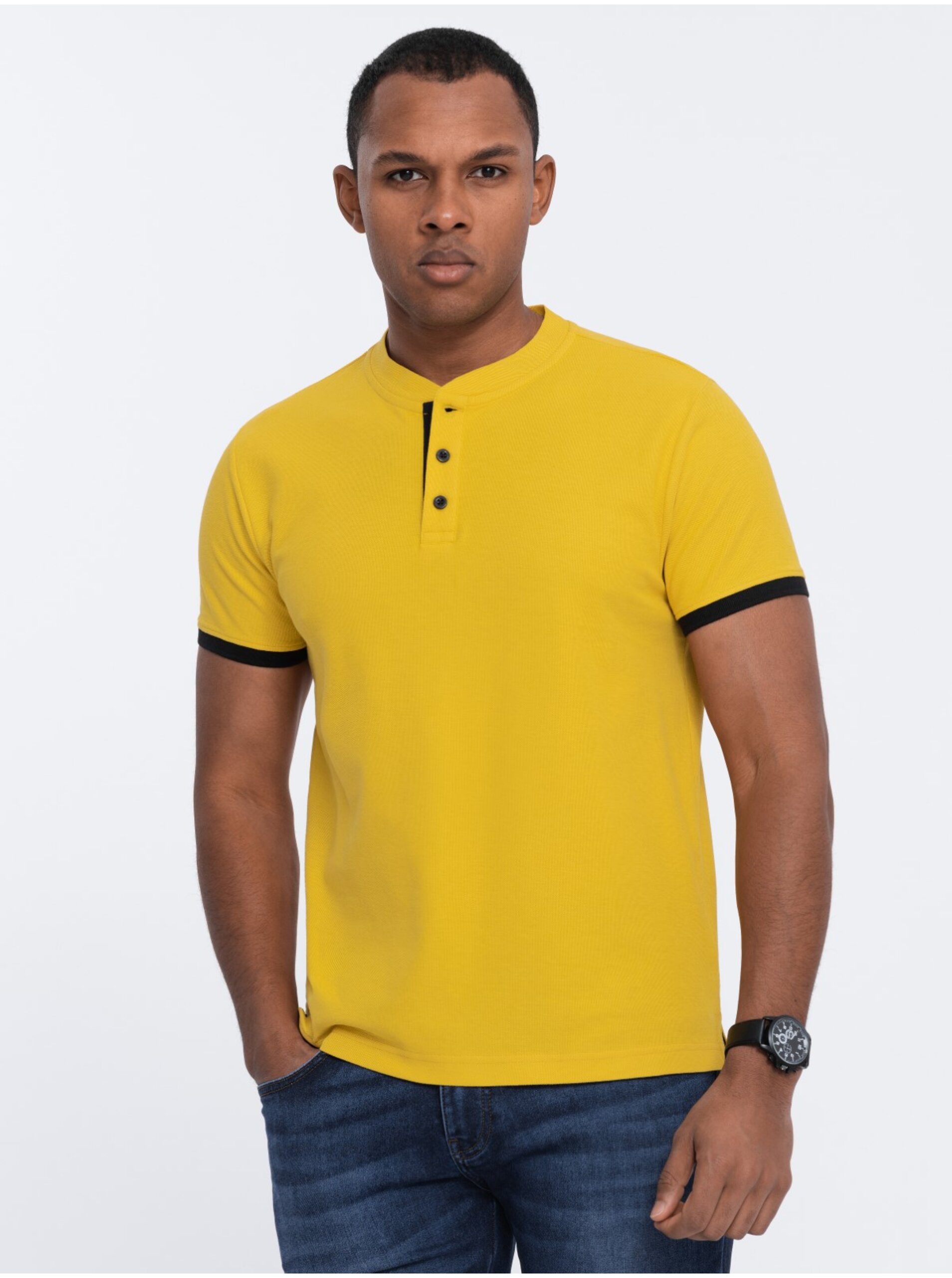 Levně Žluté pánské polo tričko Ombre Clothing
