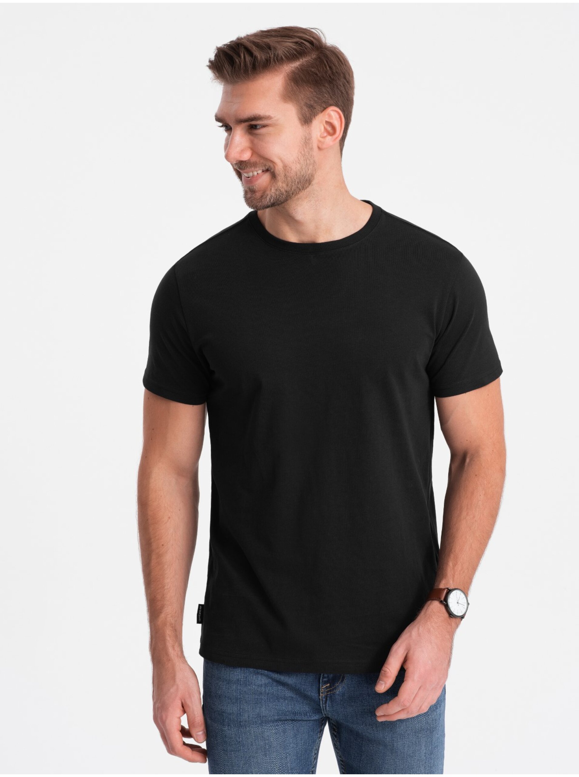 Lacno Čierne pánske basic tričko Ombre Clothing
