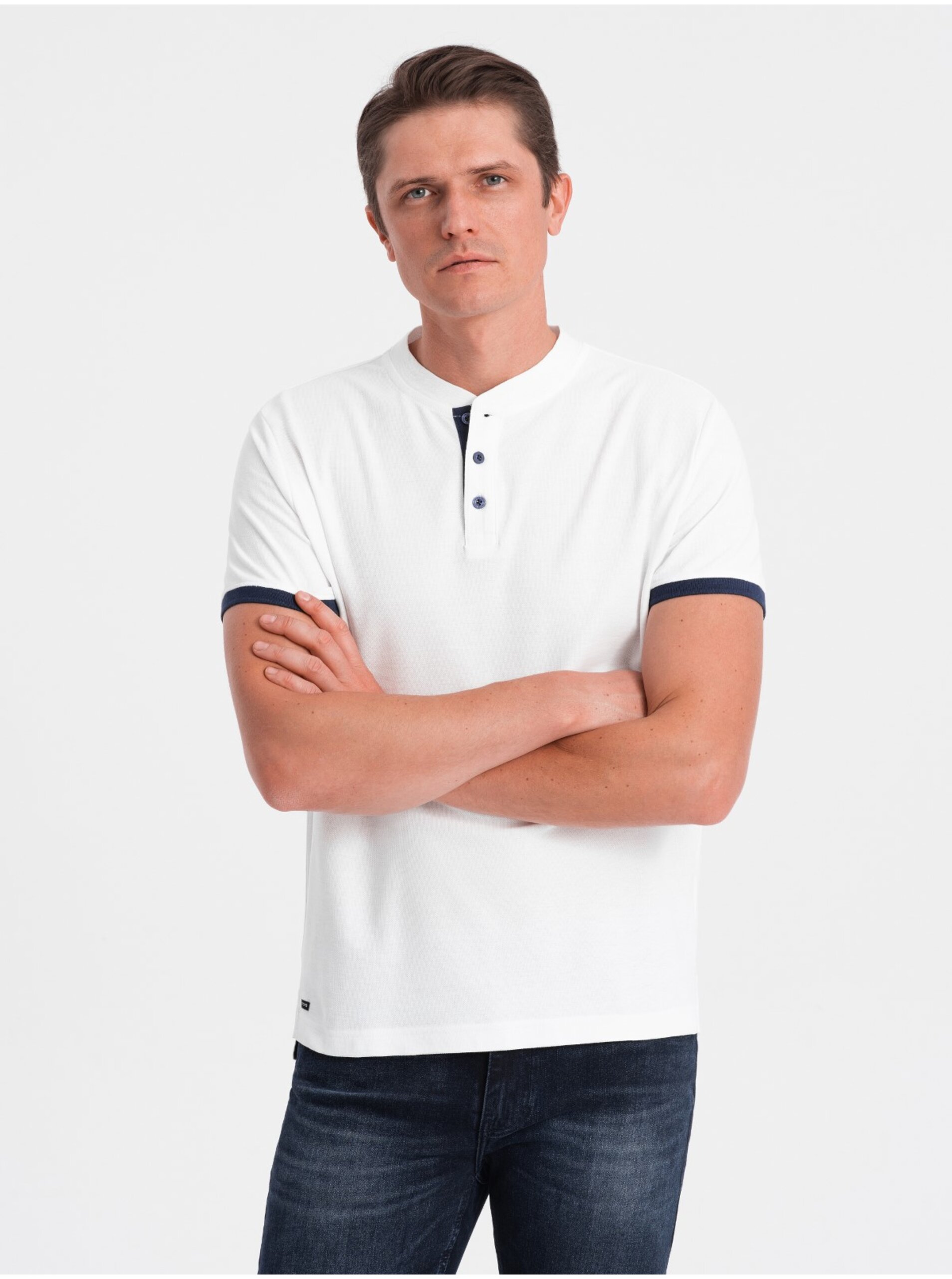 E-shop Biele pánske polo tričko Ombre Clothing