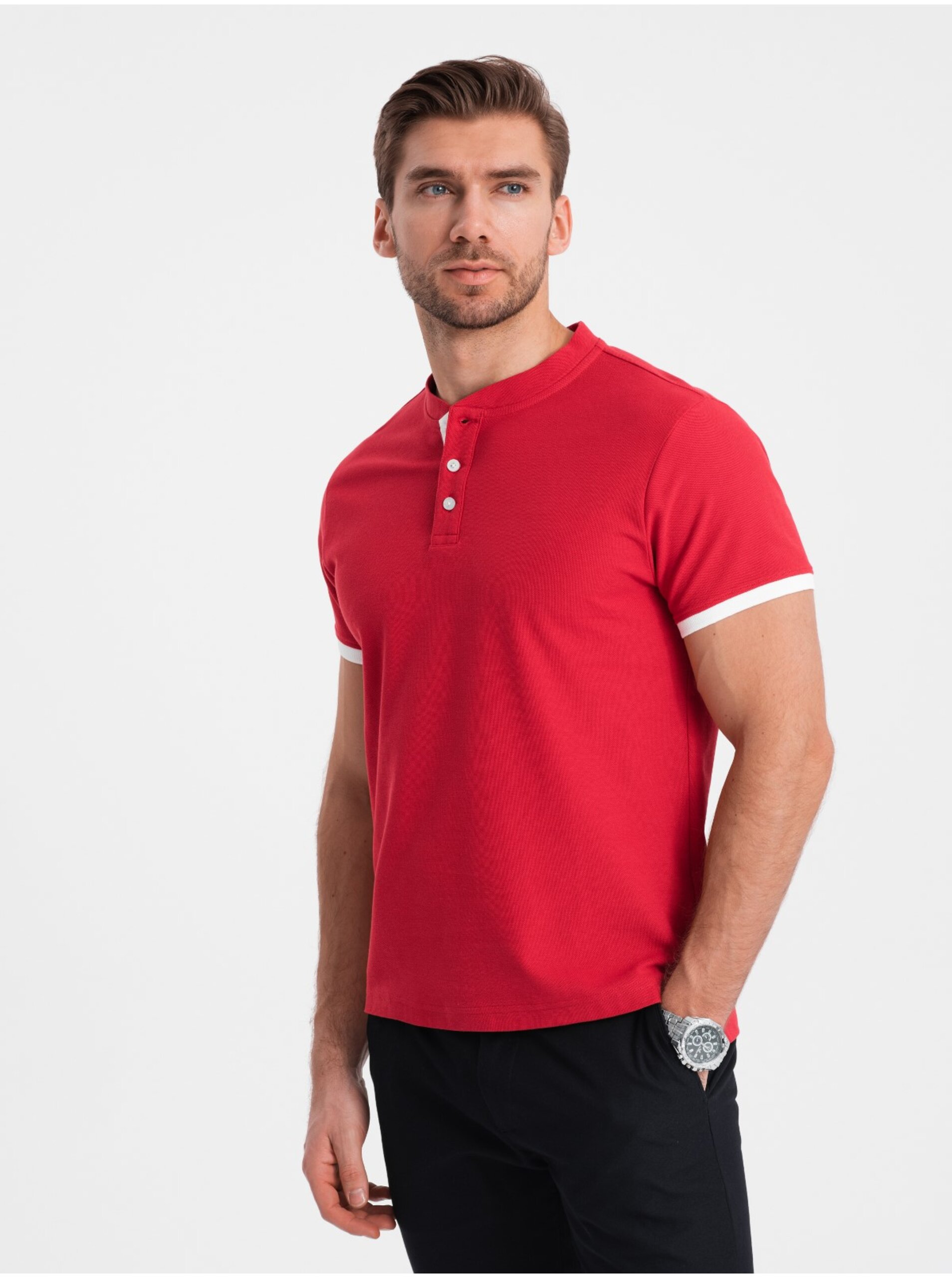 Lacno Červené pánske polo tričko Ombre Clothing