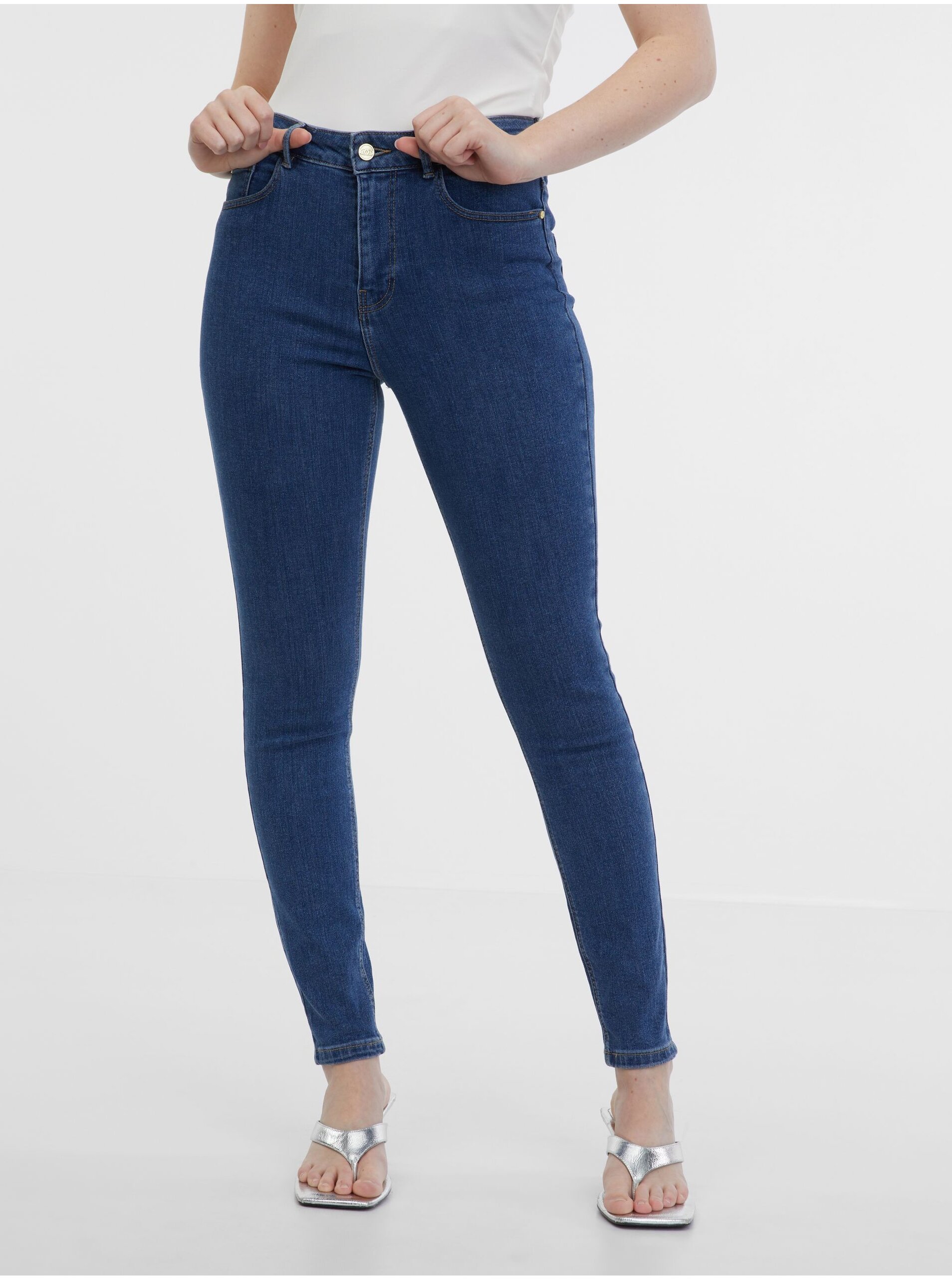 E-shop Tmavomodré dámske skinny fit džínsy ORSAY