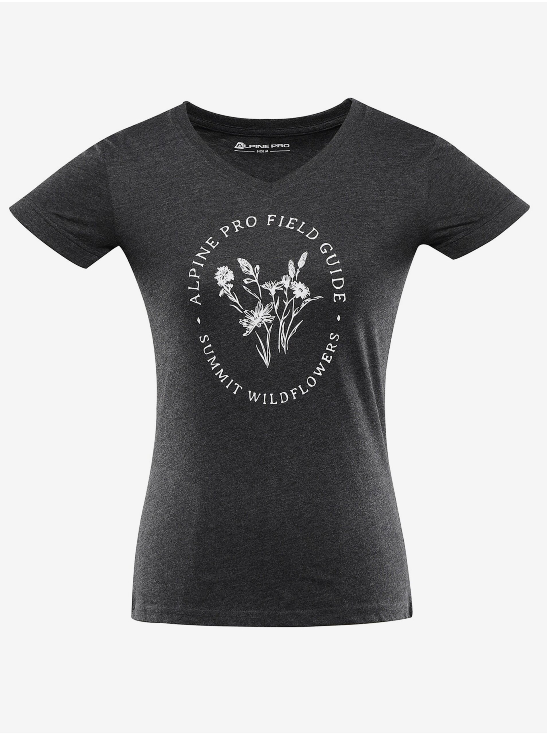 Levně Tmavě šedé dámské sportovní tričko s potiskem ALPINE PRO Nega