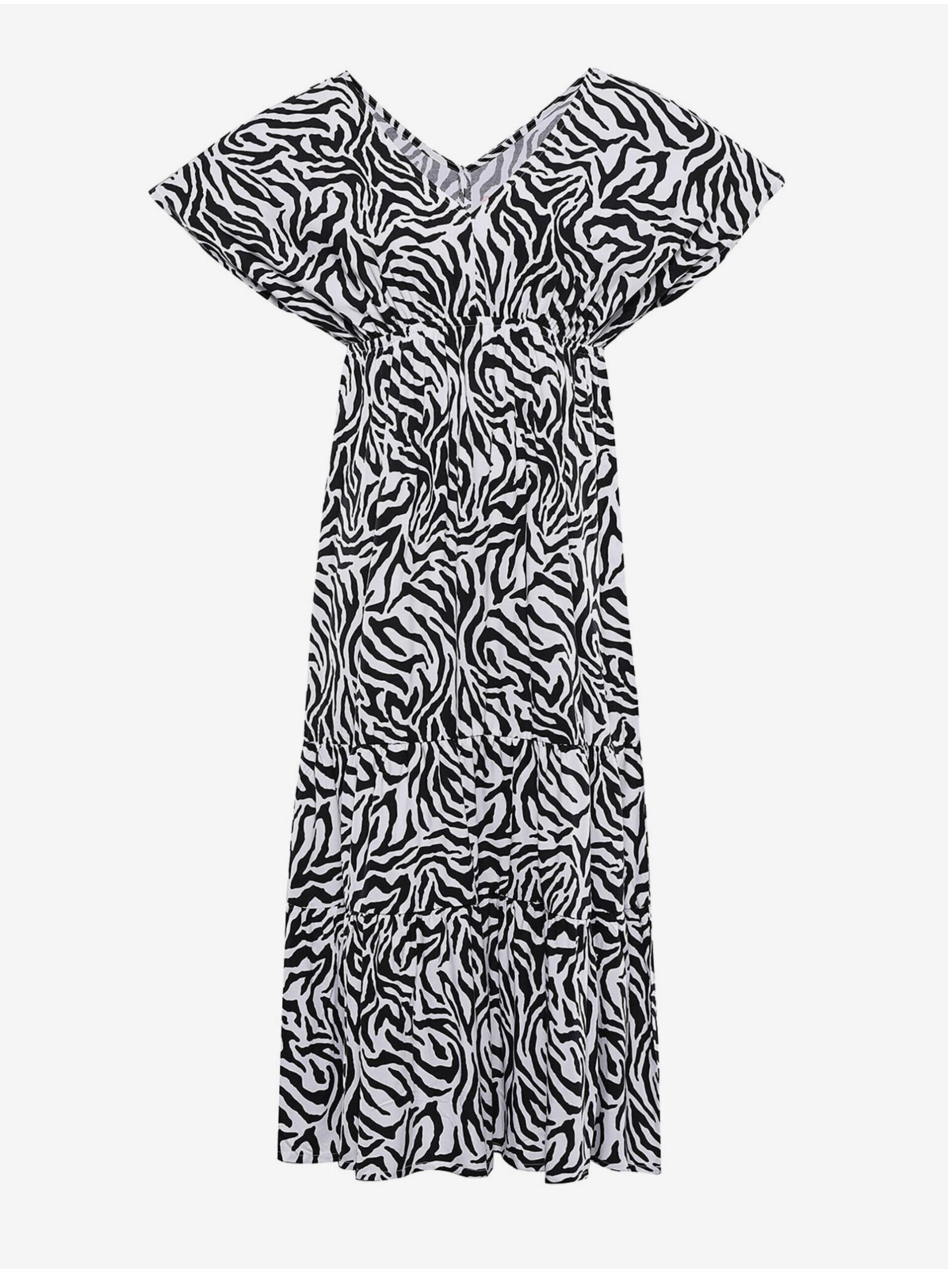 Lacno Čierno-biele dámske letné šaty so zvieracím vzorom ALPINE PRO Graana