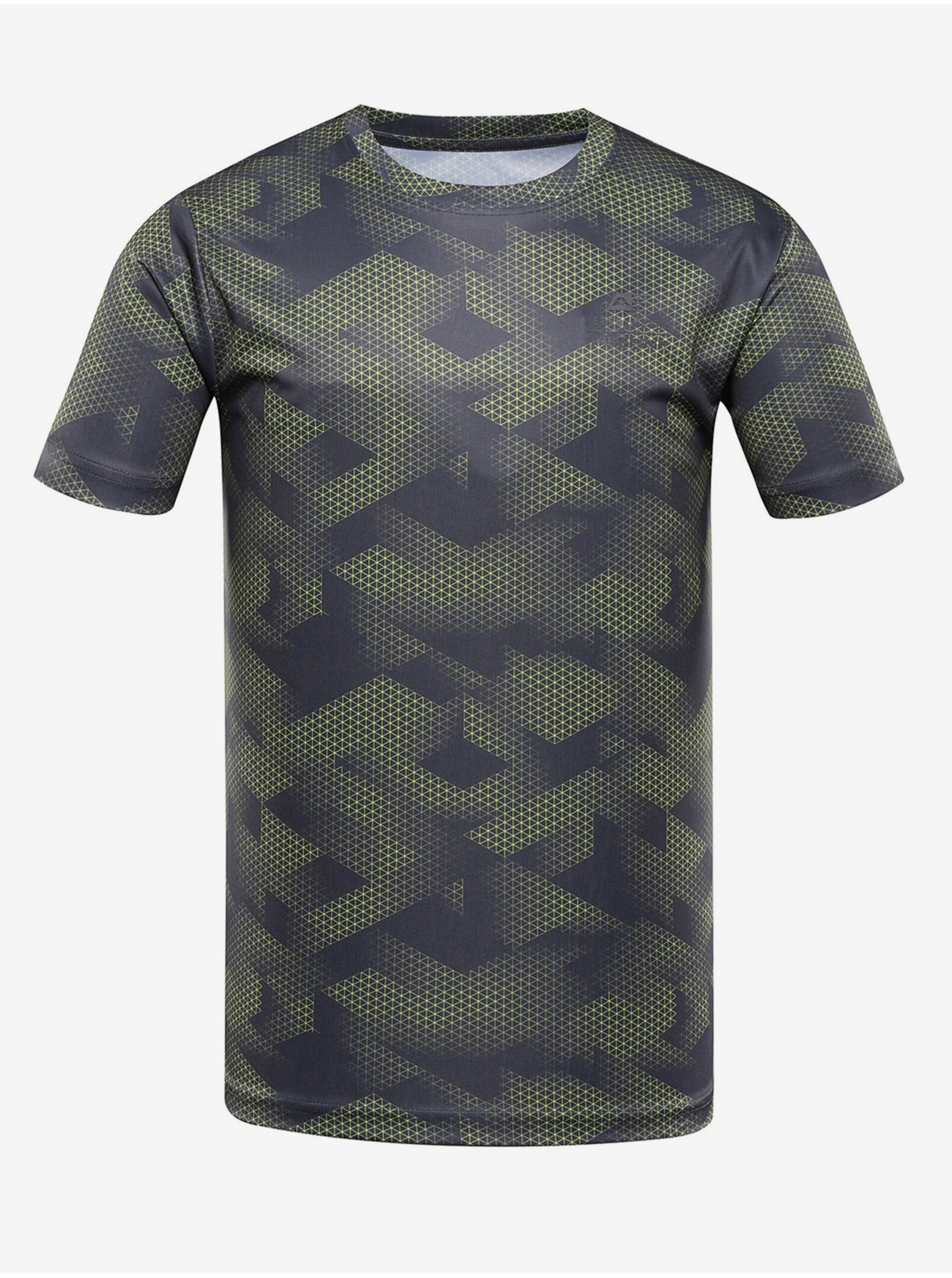 Levně Šedo-zelené pánské vzorované sportovní tričko ALPINE PRO Quatr