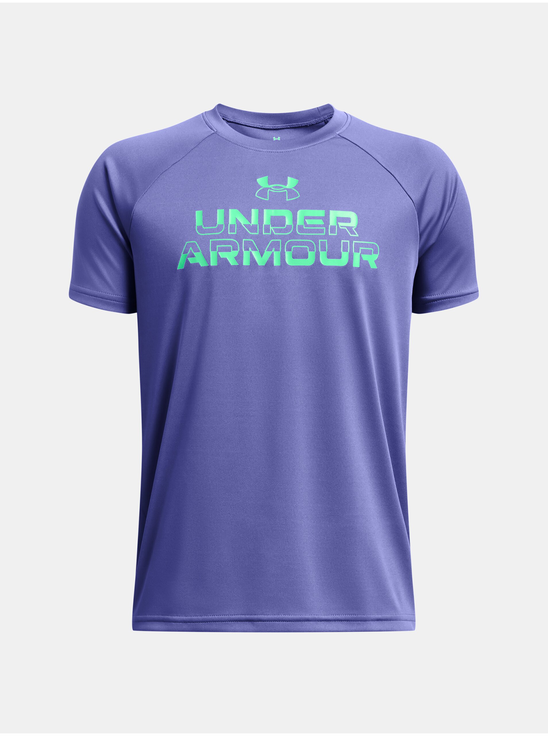 Levně Fialové klučičí tričko Under Armour UA Tech Split Wordmark SS