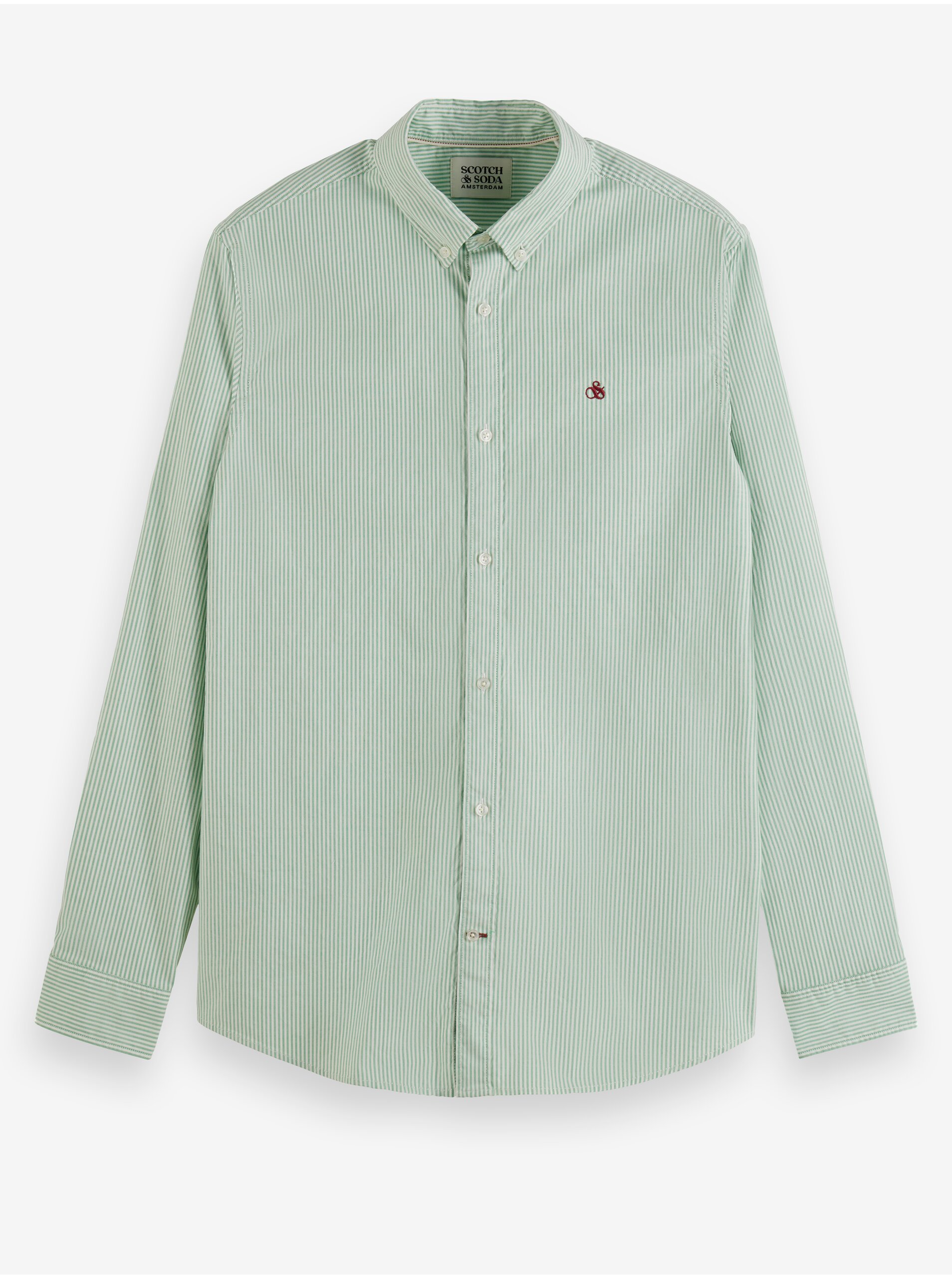 Lacno Svetlo zelená pánska pruhovaná košeľa Scotch & Soda Essential Oxford