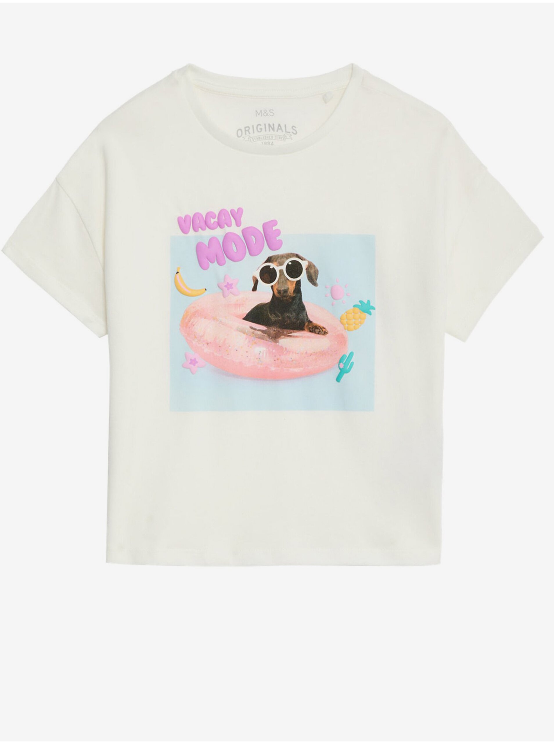 Levně Krémové holčičí tričko s nápisem z čisté bavlny Marks & Spencer