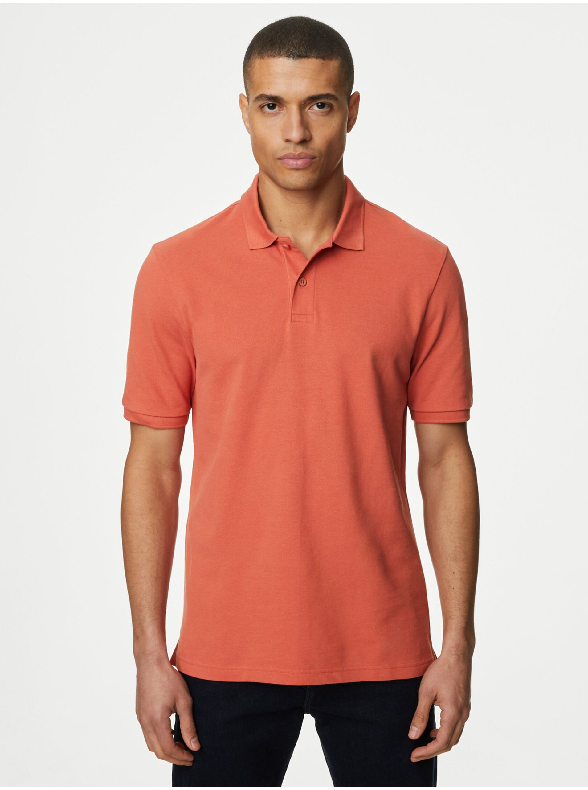 Lacno Oranžové pánske polo tričko z čistej bavlny Marks & Spencer