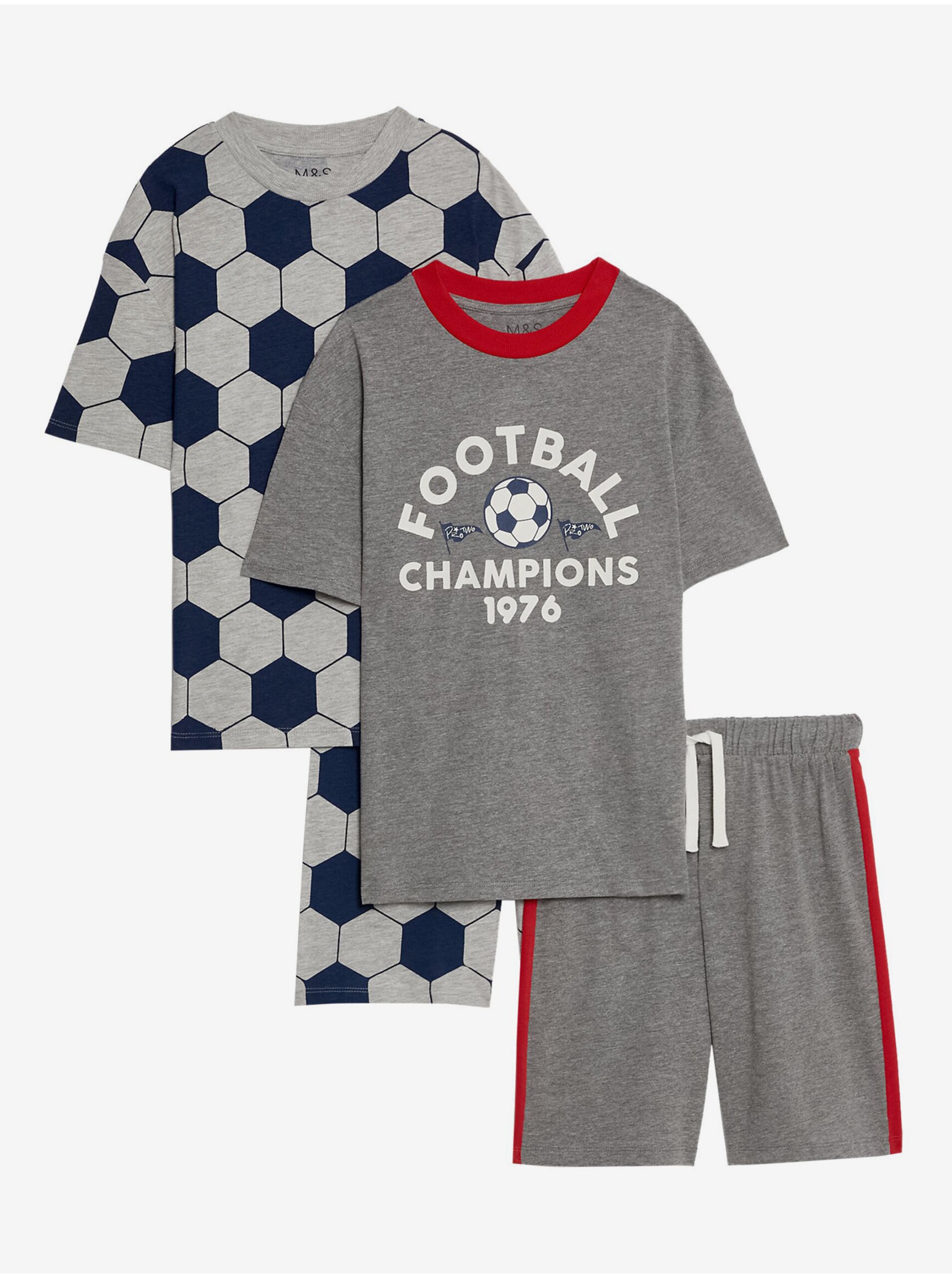 Levně Sada dvou klučičích pyžam v šedé barvě s fotbalovým motivem Marks & Spencer