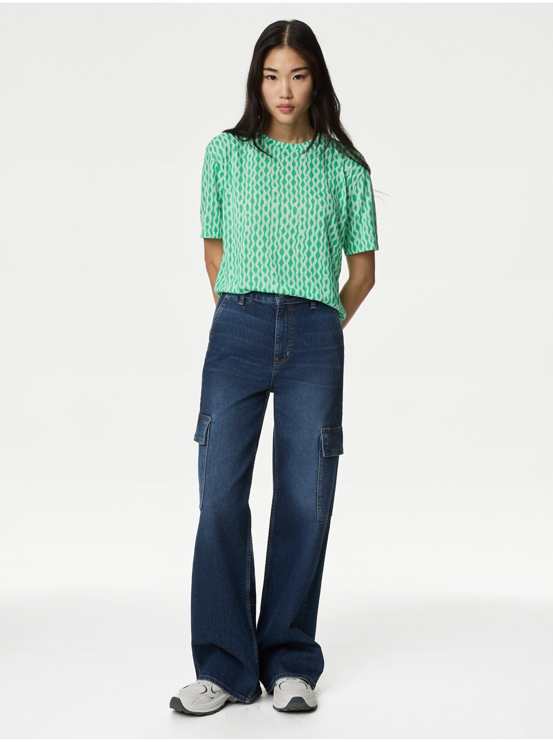 Lacno Zelené dámske vzorované voľné tričko Marks & Spencer