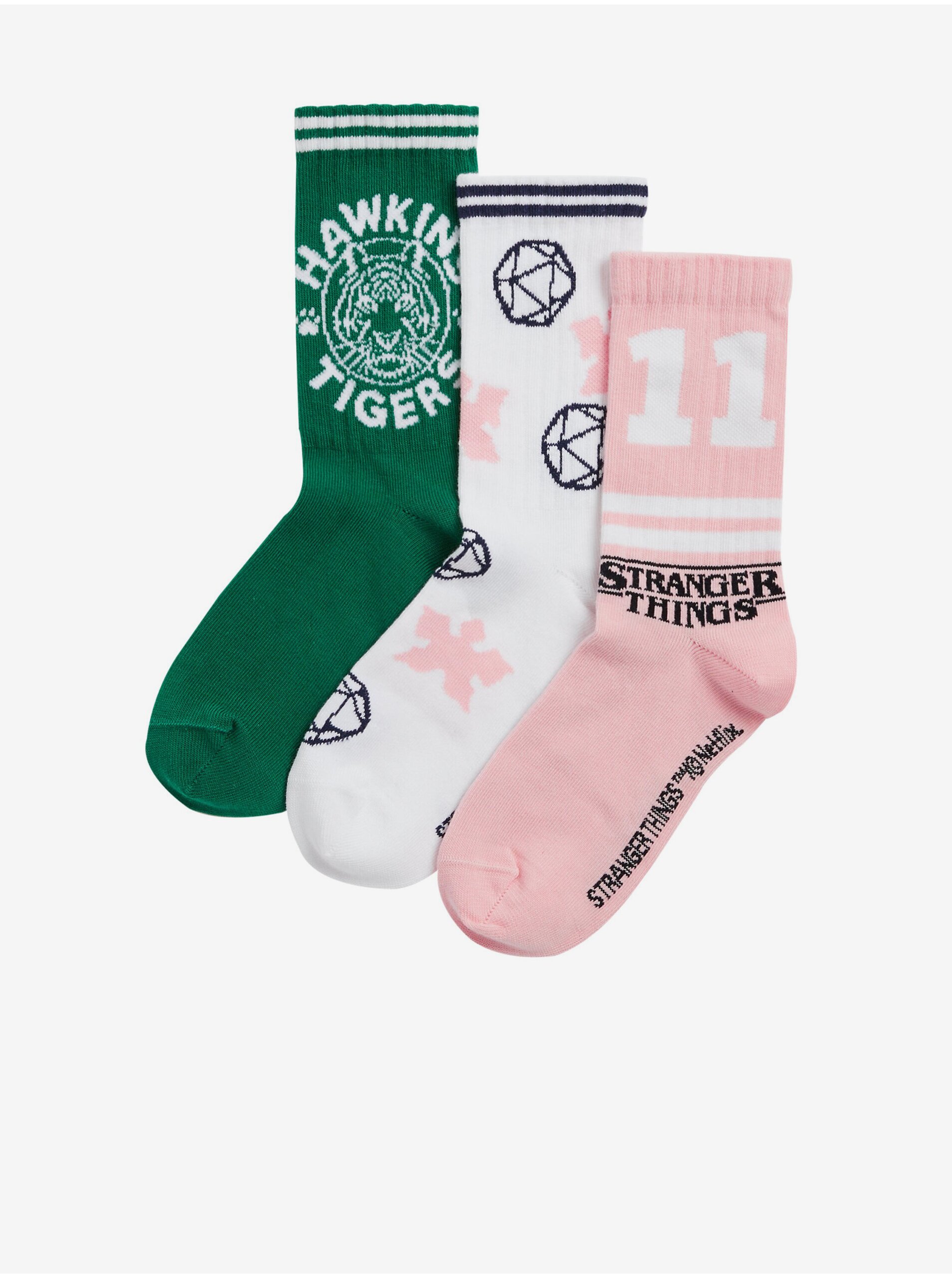 Lacno Sada troch párov dievčenských ponožiek v ružovej, bielej a zelenej farbe s motívom Marks & Spencer Stranger Things™