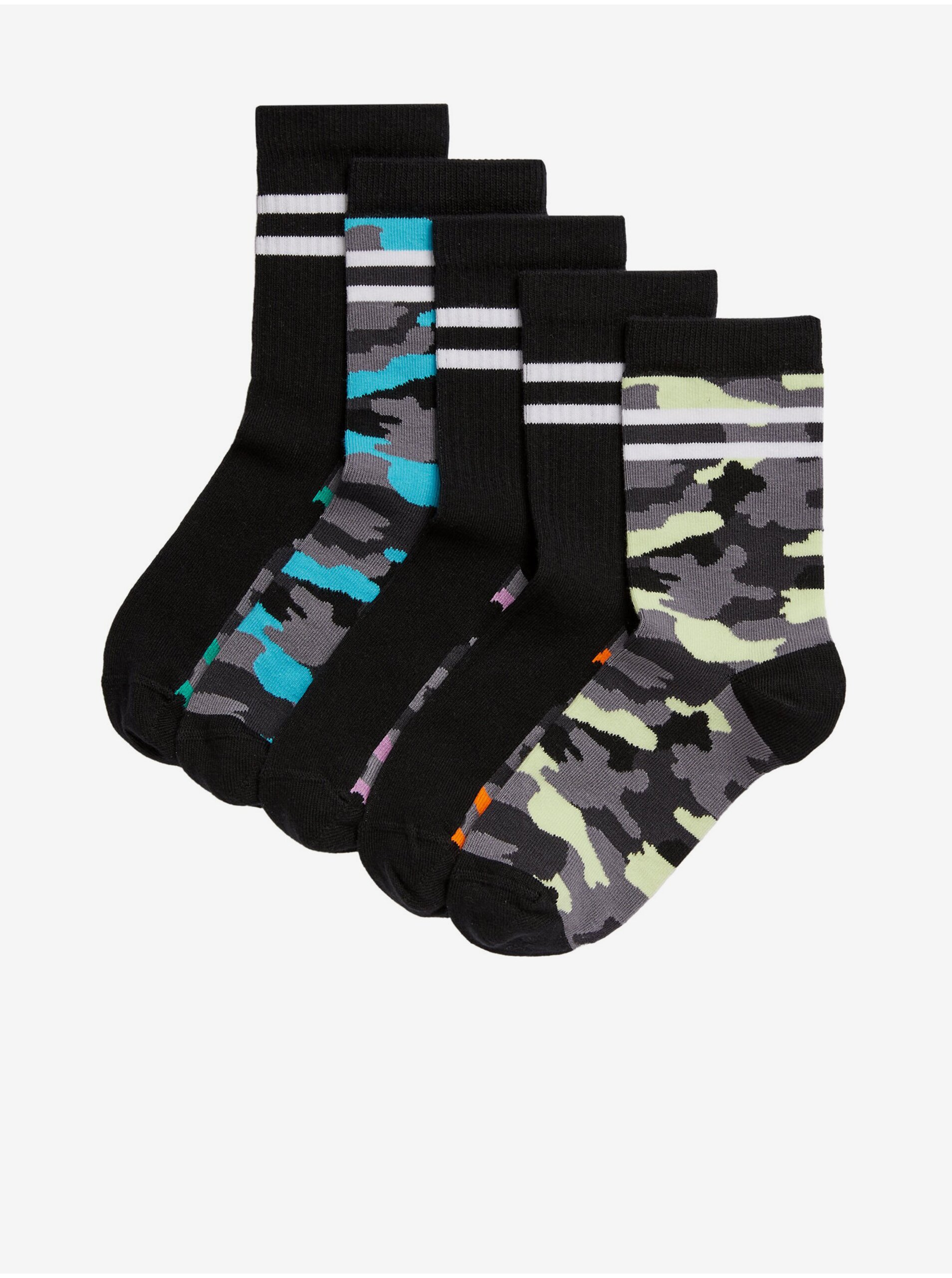 Levně Sada pěti párů klučičích vzorovaných ponožek v černé barvě Marks & Spencer