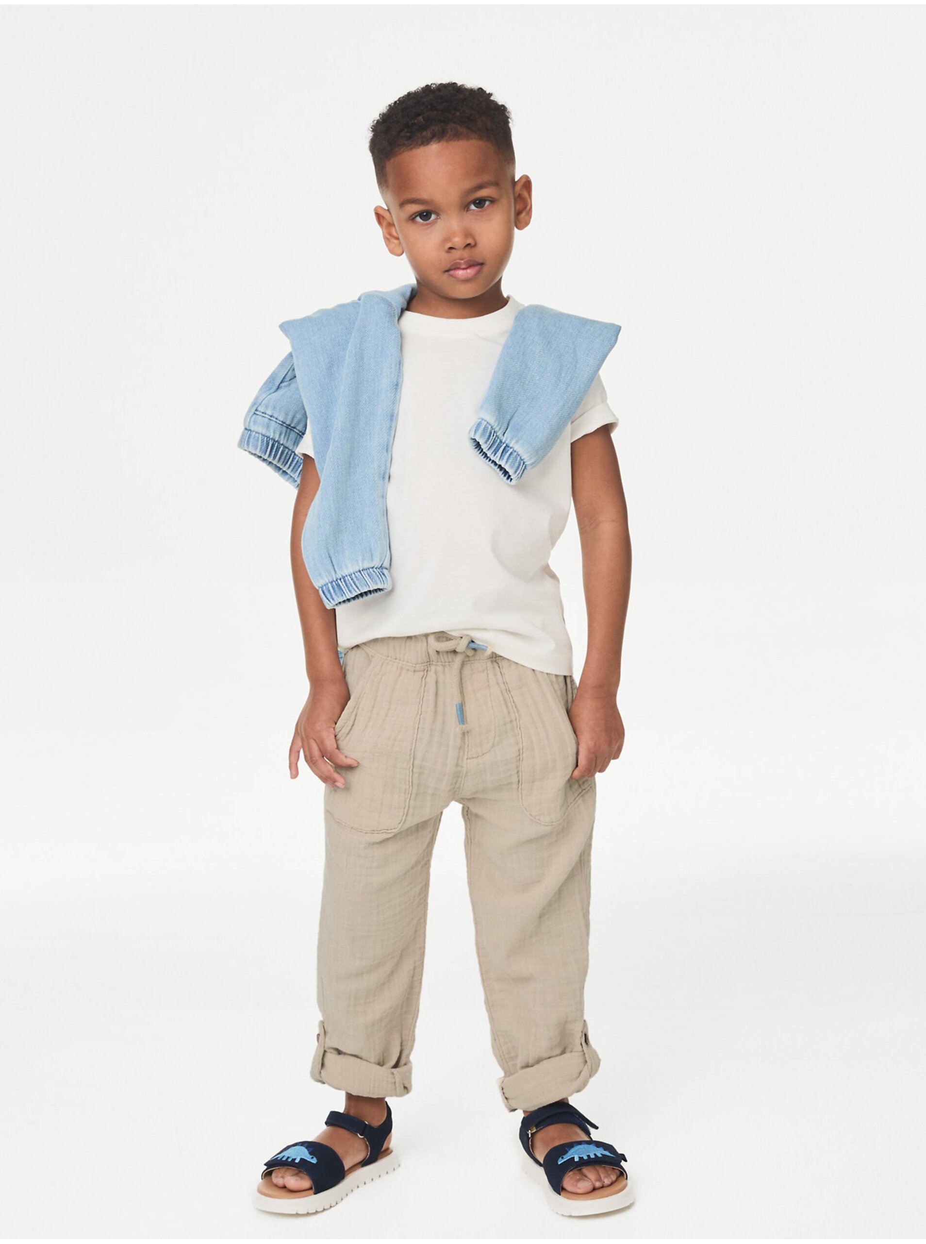 E-shop Béžové chlapčenské nohavice so sťahovacou šnúrkou Marks & Spencer