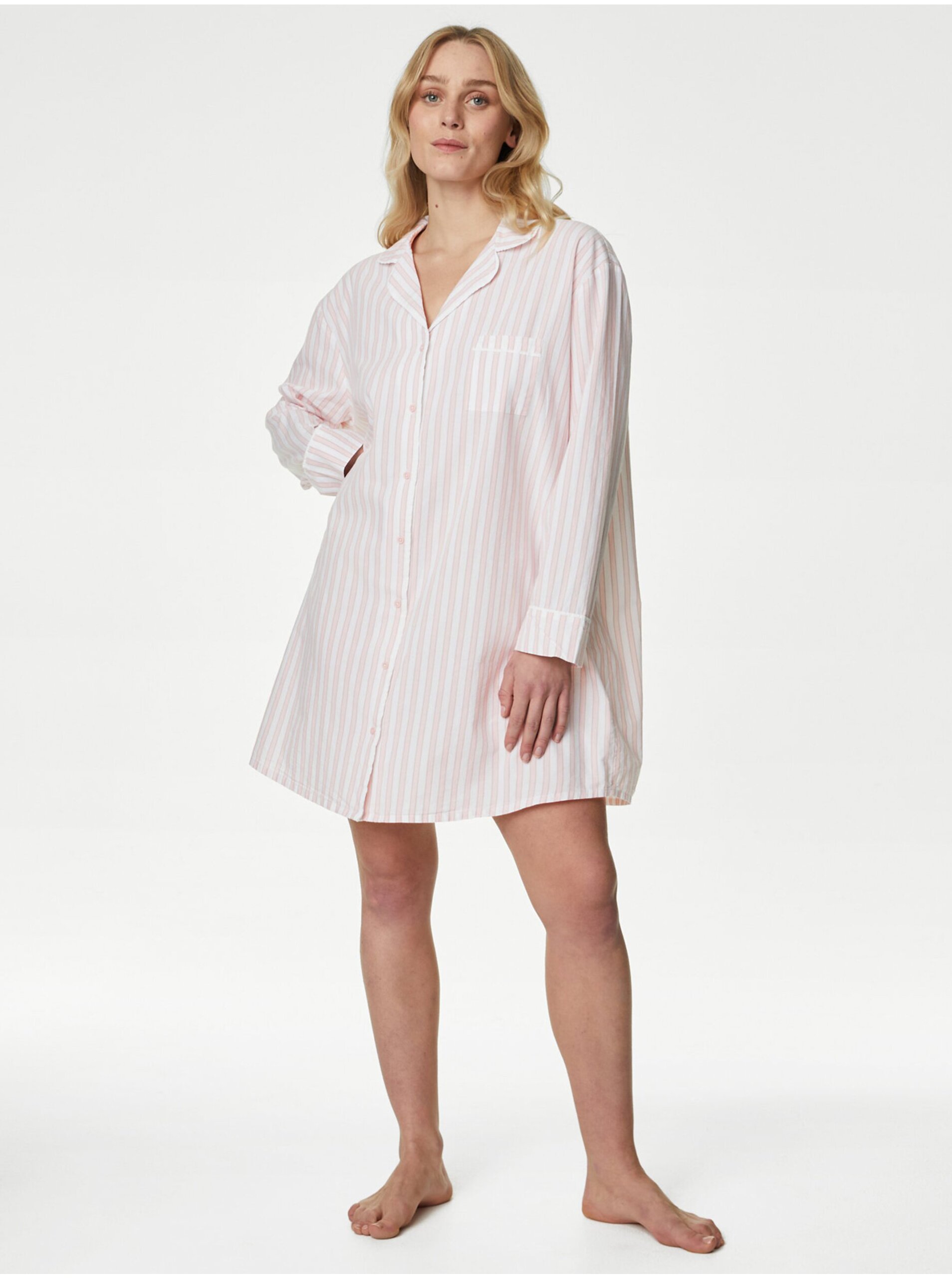 E-shop Svetloružová dámska pruhovaná nočná košeľa Marks & Spencer