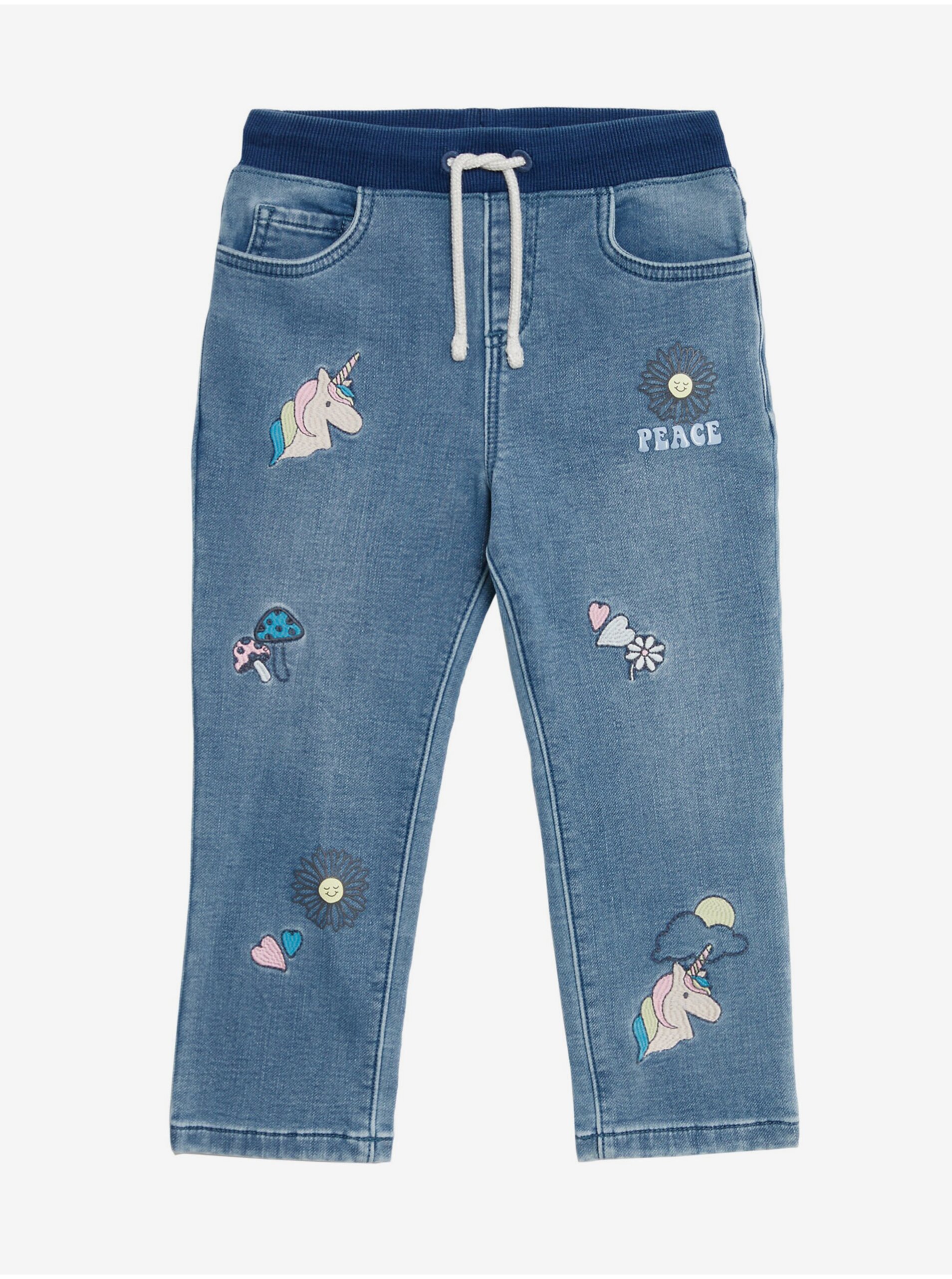 Lacno Modré dievčenské džínsy s motivom jednorožca Marks & Spencer