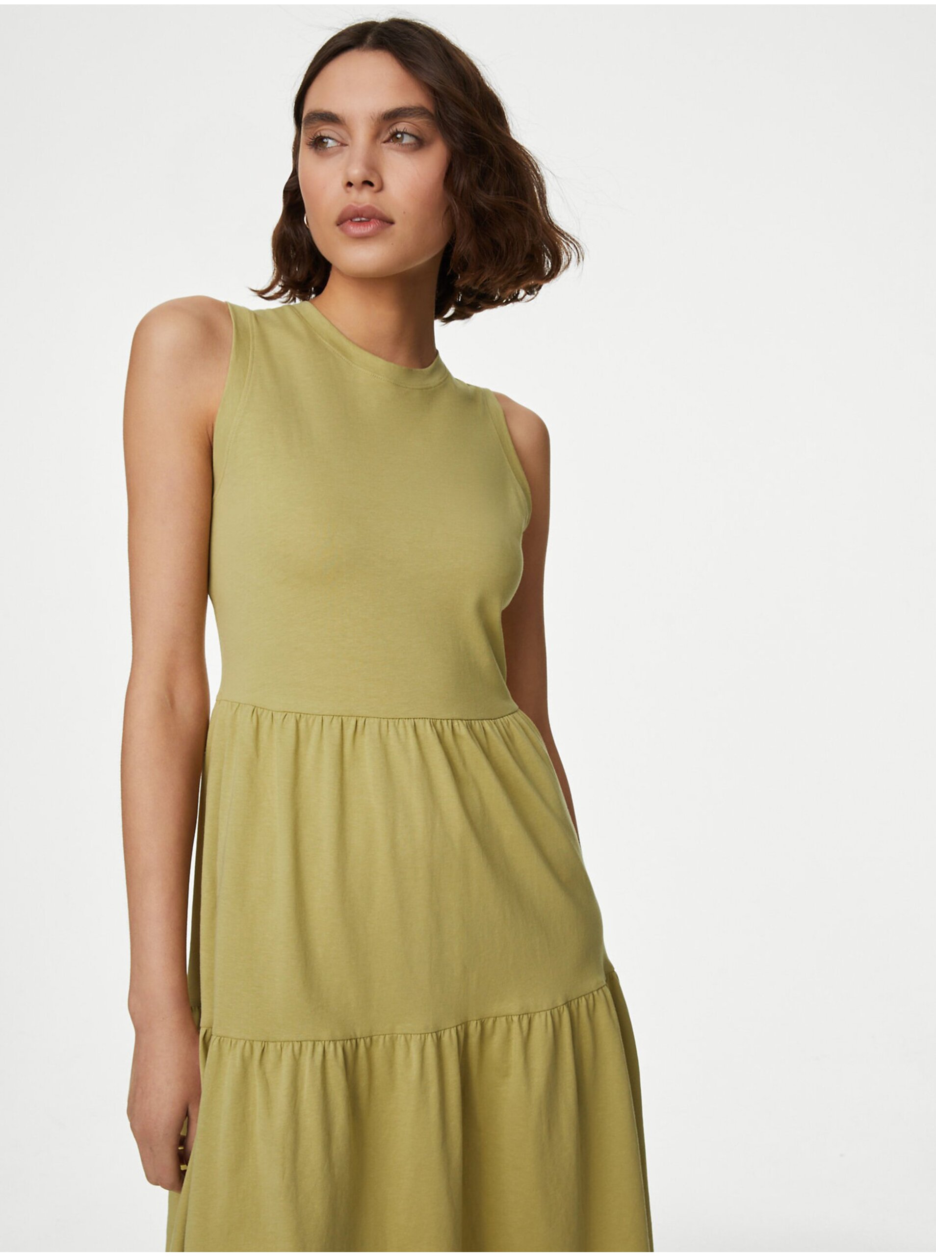 Lacno Svetlo zelené dámske šaty s volánom Marks & Spencer