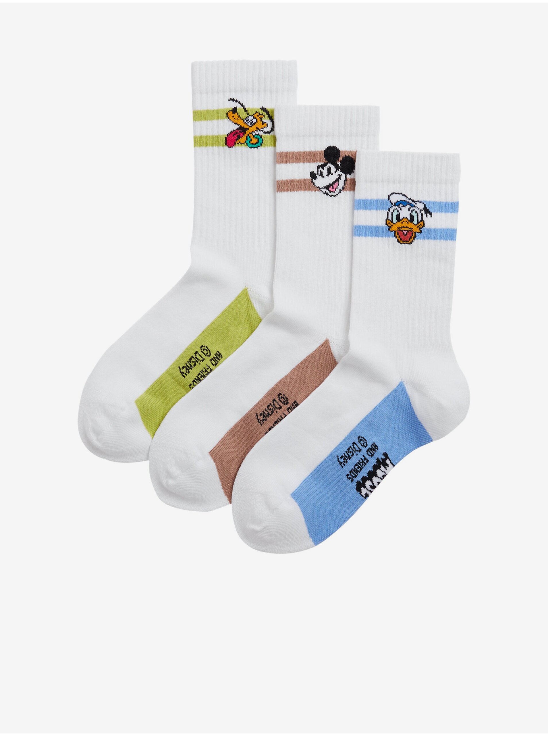 Levně Sada tří párů dětských ponožek s motivem Disney v bílé barvě Marks & Spencer