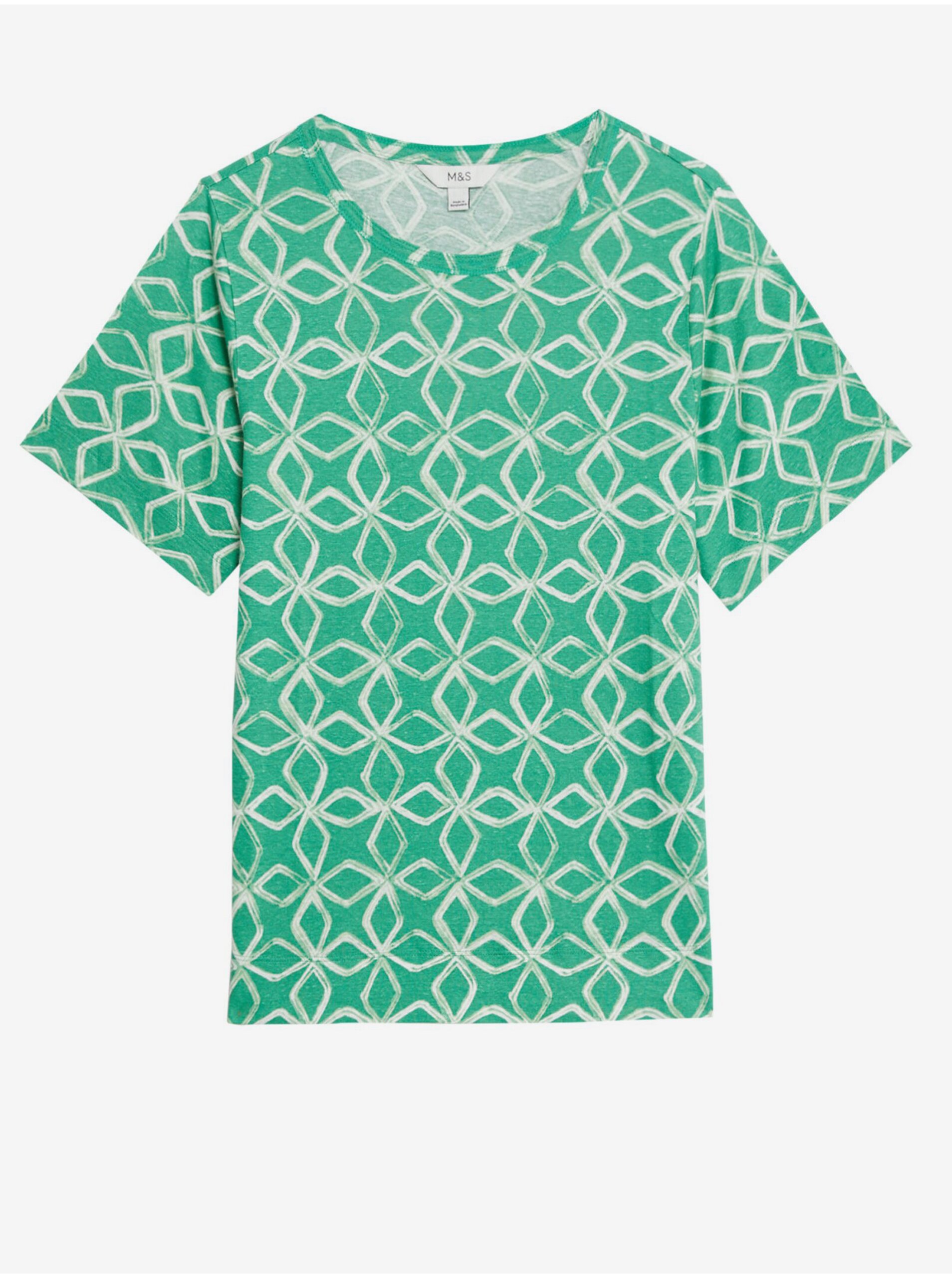 Levně Zeleno-bílé dámské tričko Marks & Spencer