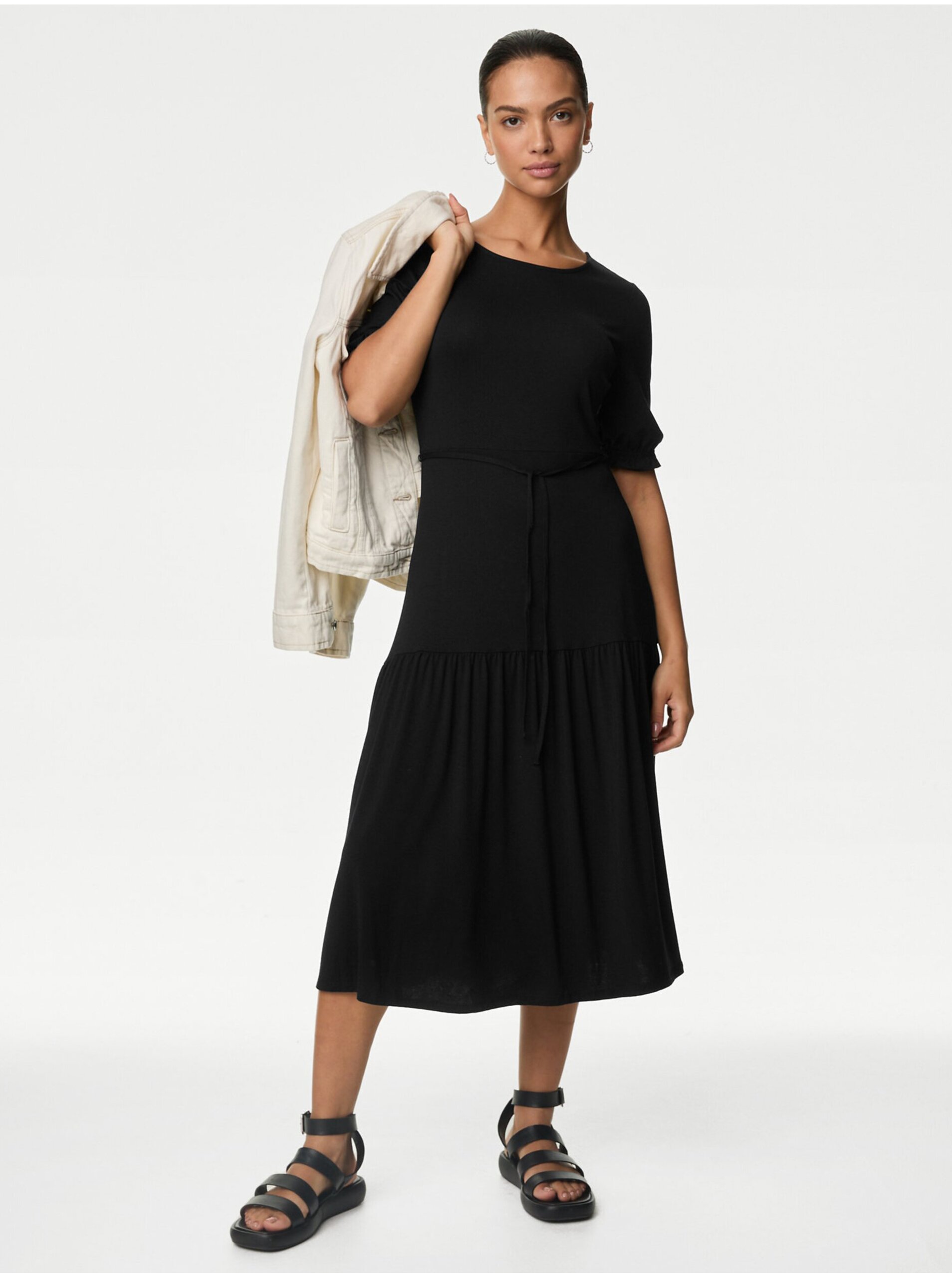 Lacno Čierne dámske šaty so zaväzovaním Marks & Spencer