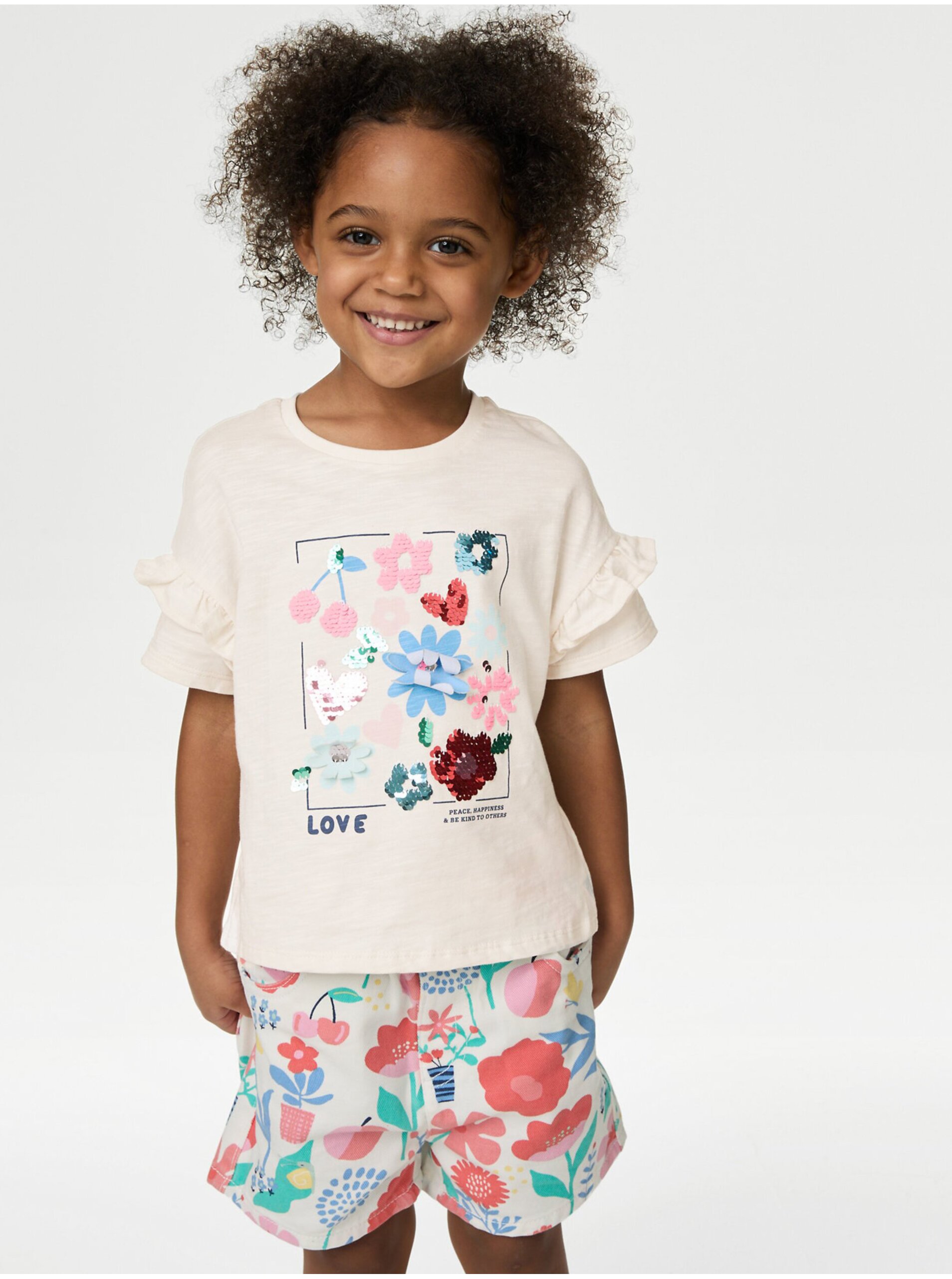 Levně Krémové holčičí tričko s flitry Marks & Spencer
