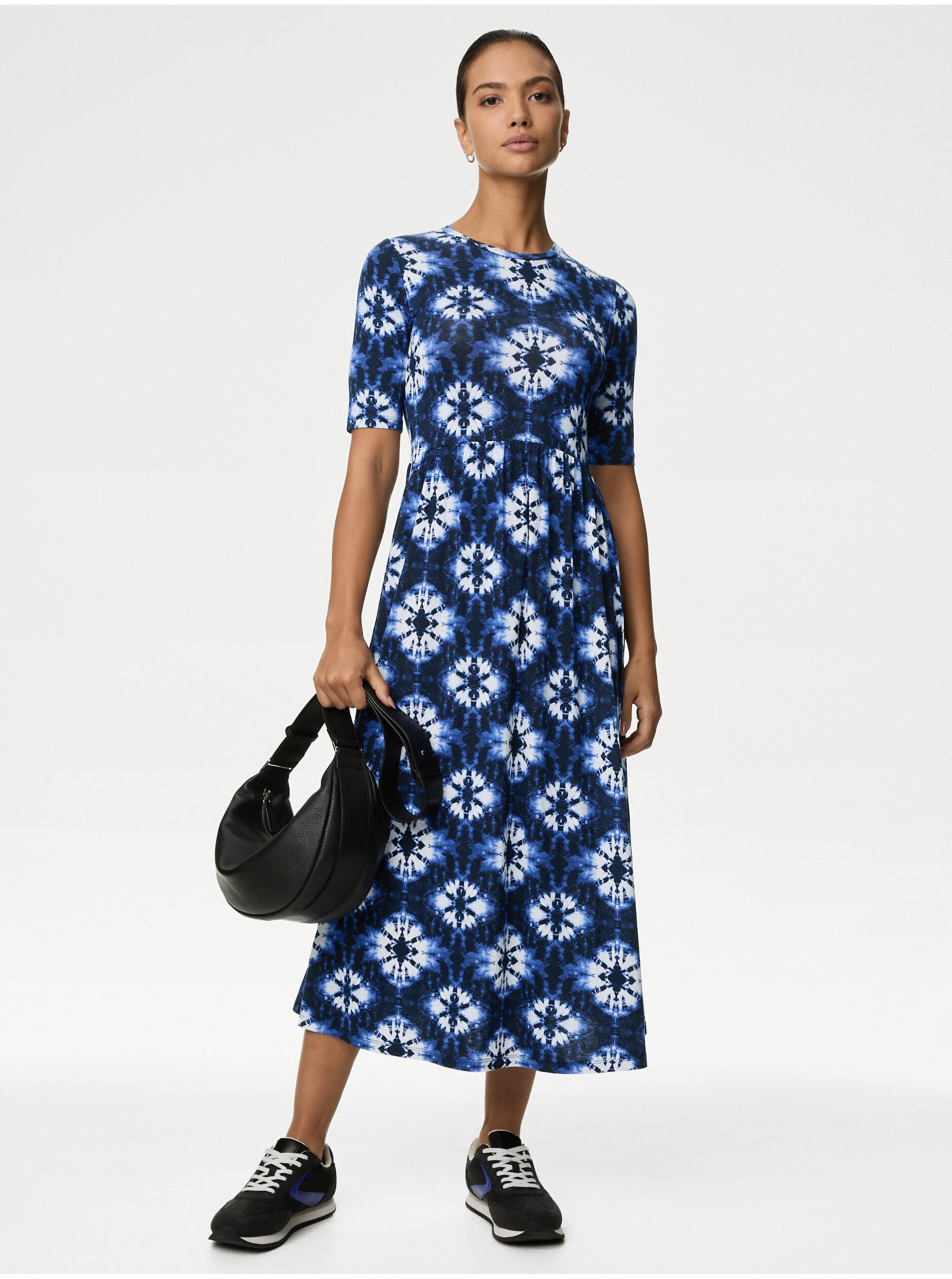 Lacno Modré dámske džersejové midi šaty Marks & Spencer