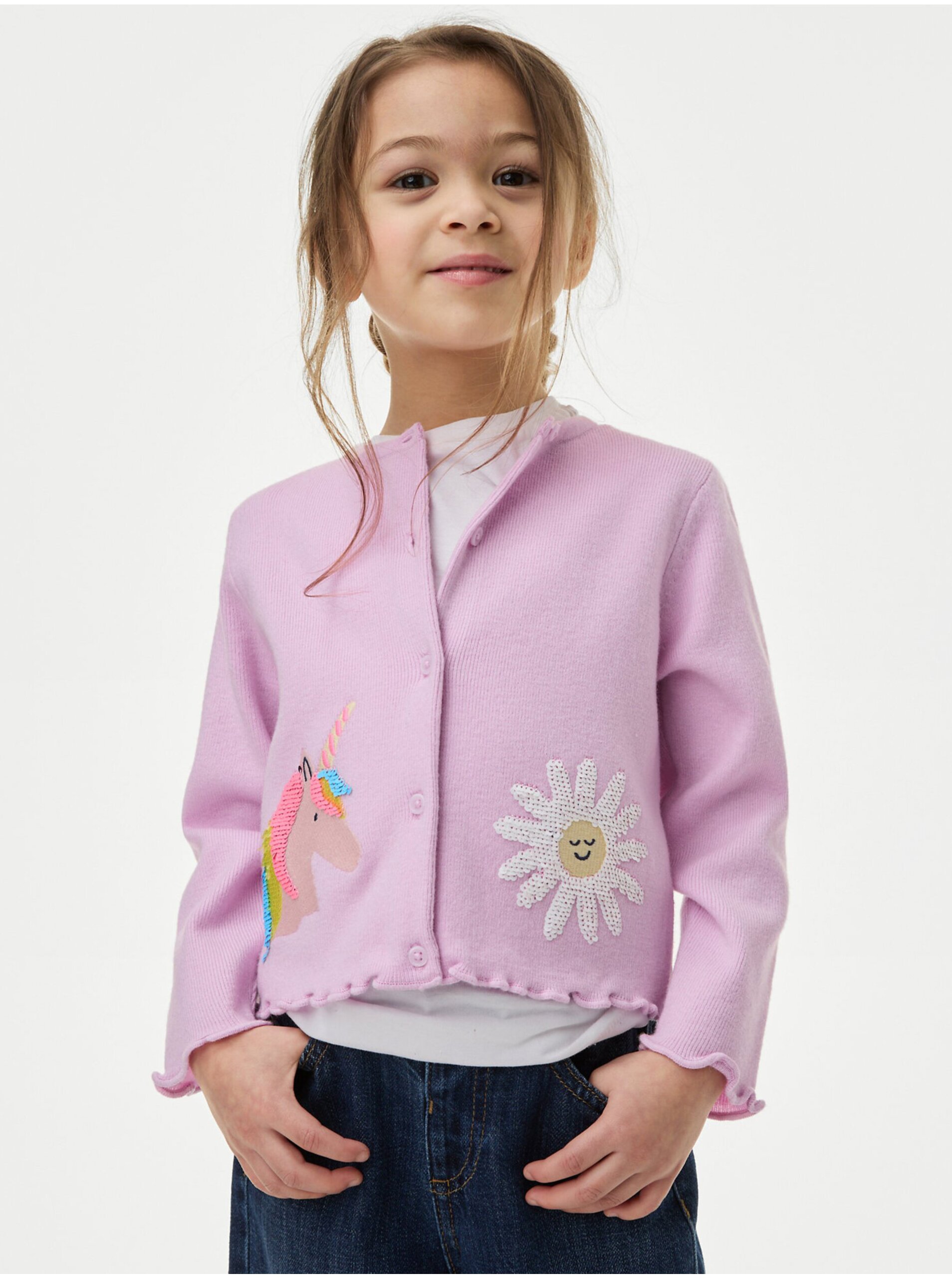 E-shop Růžový holčičí kardigan zdobený flitry Marks & Spencer