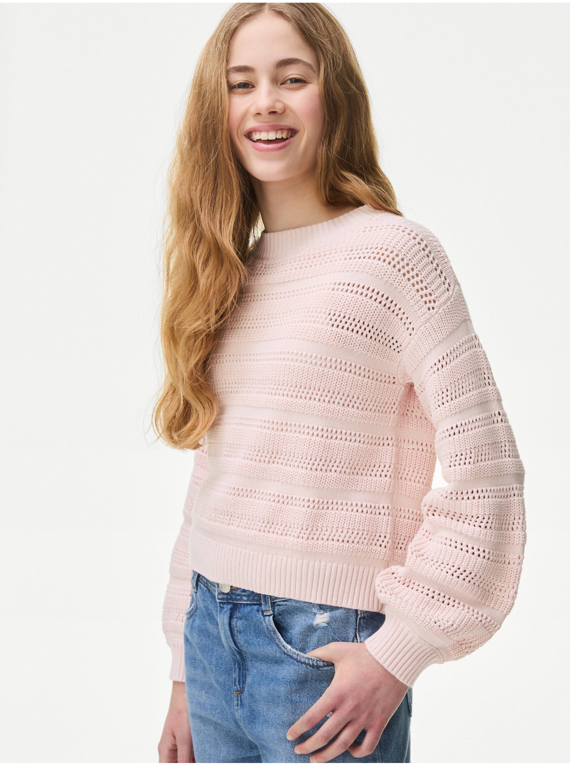 Lacno Svetloružový dievčenský sveter Marks & Spencer