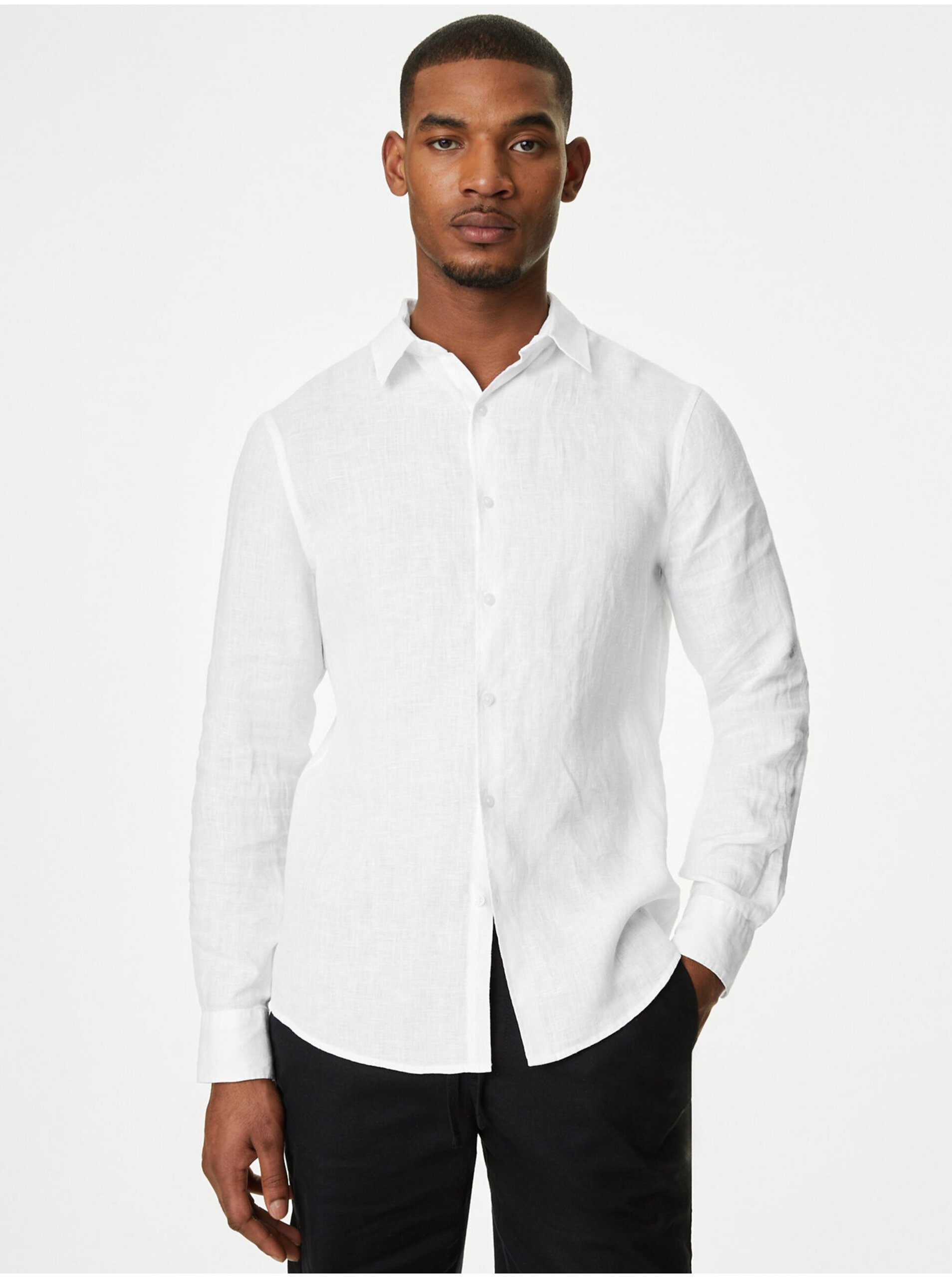 E-shop Bílá pánská lněná košile Marks & Spencer