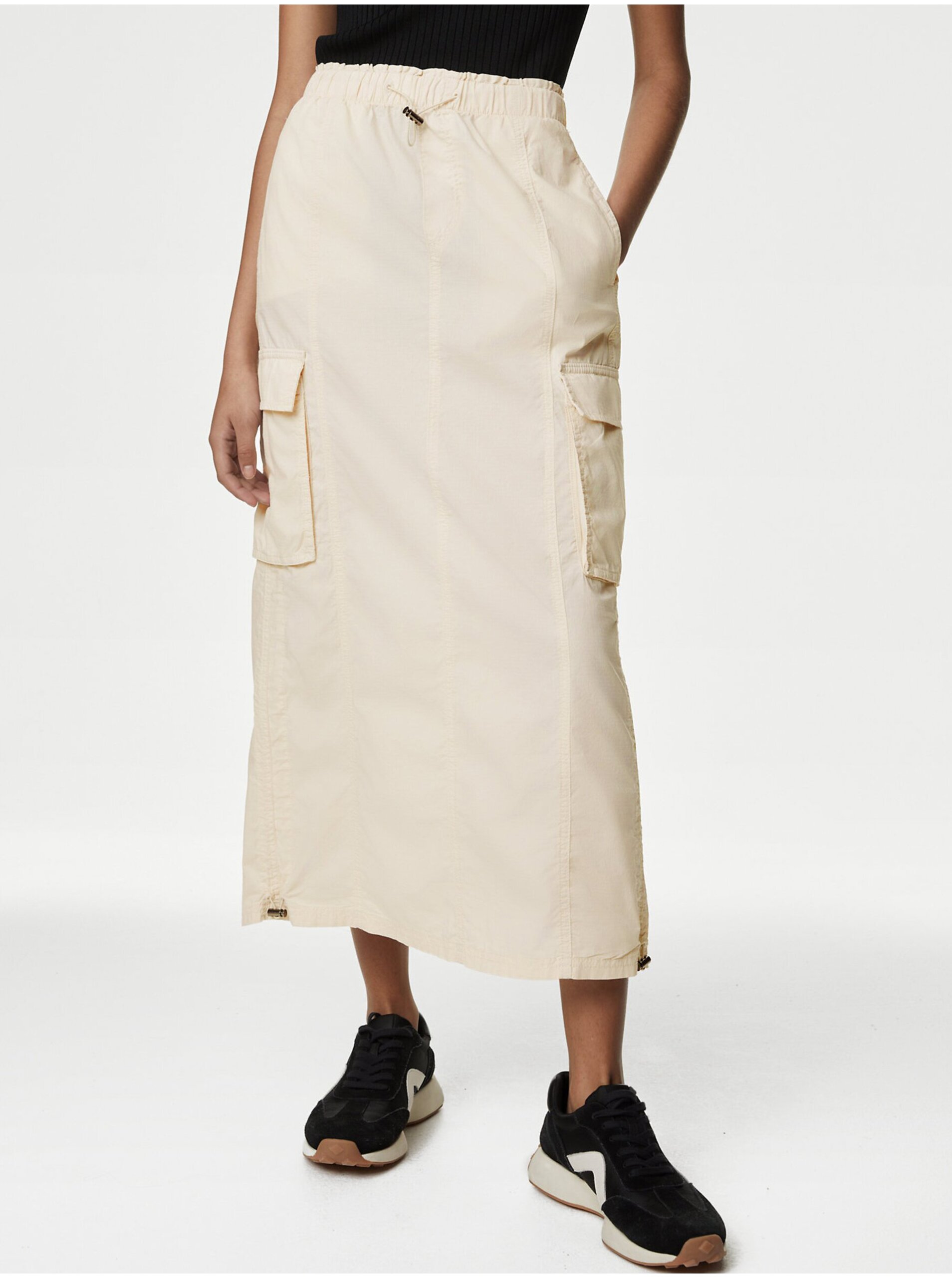 Lacno Krémová dámska maxi sukňa Marks & Spencer